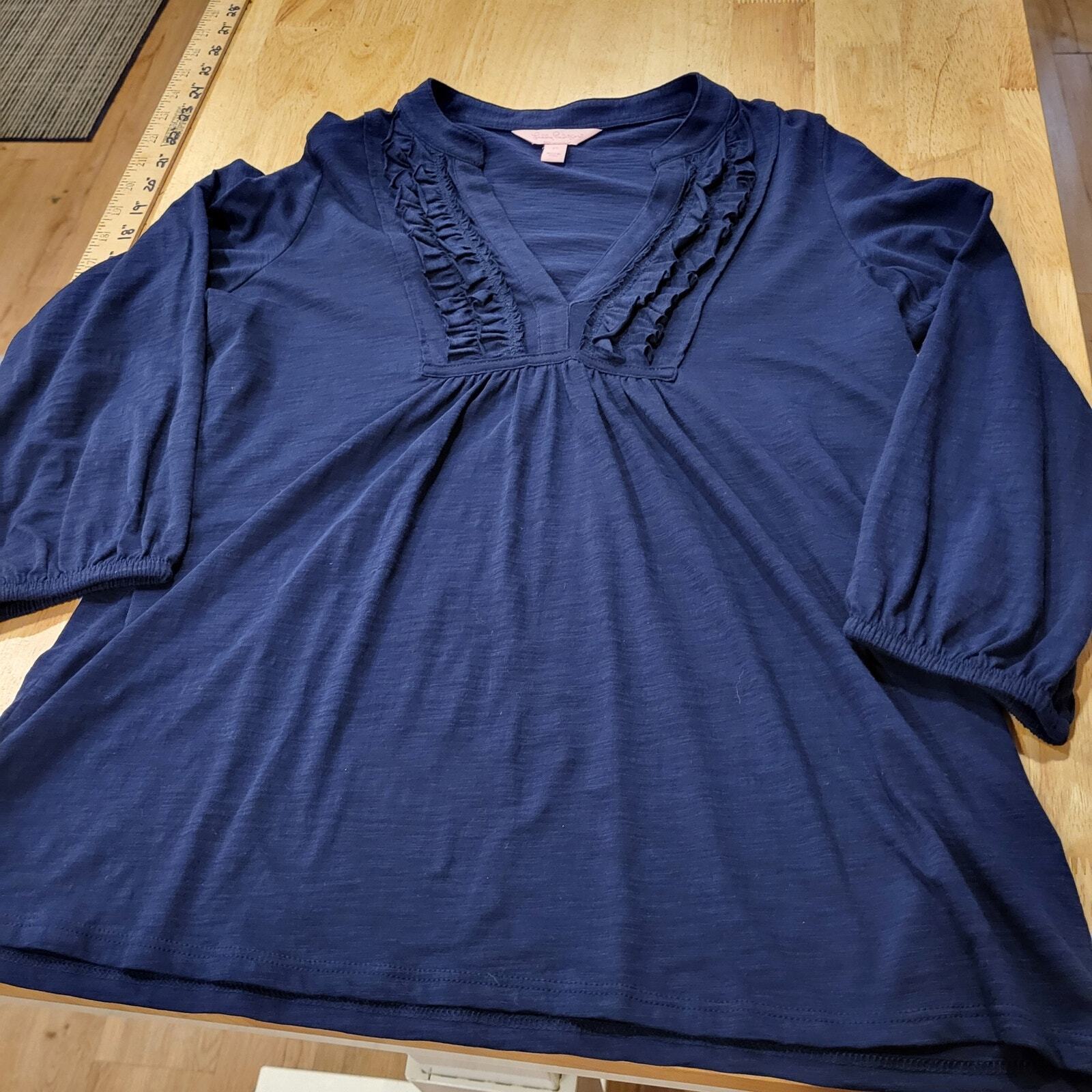 Lilly Pulitzer Navy Blue Long Sleeve Ruffle Front Size Small Jersey 