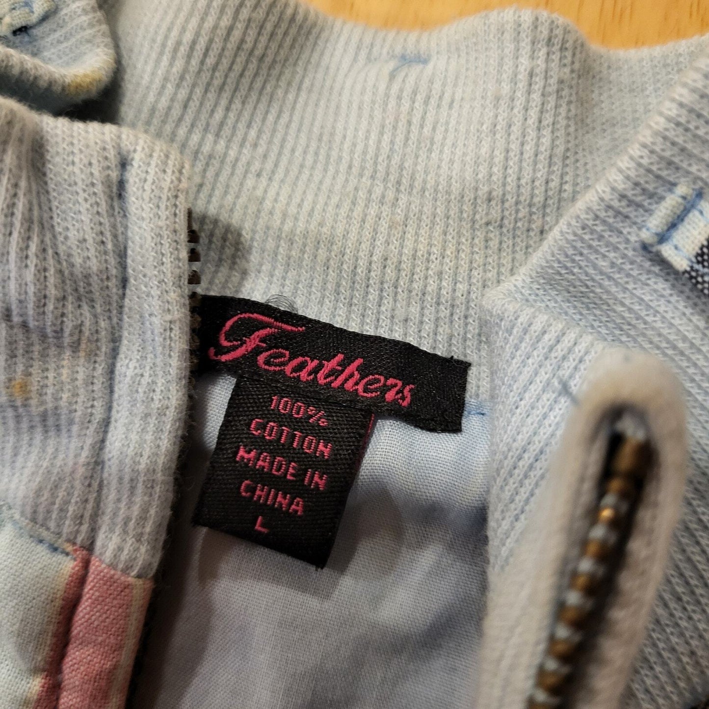 Feathers 100% Cotton 90's Plaid Blue Y2K Bomber Jacket Pockets Zipper large