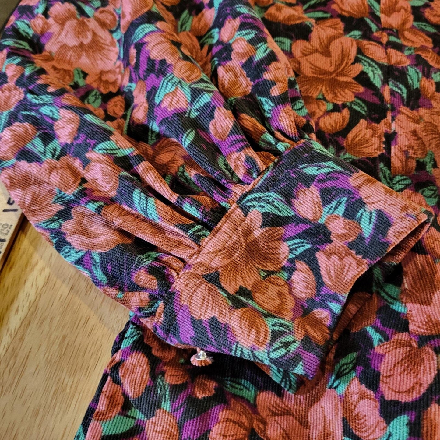Fate Size Small Floral Pink Corduroy Collard Shirt Dress Gathered Button Down
