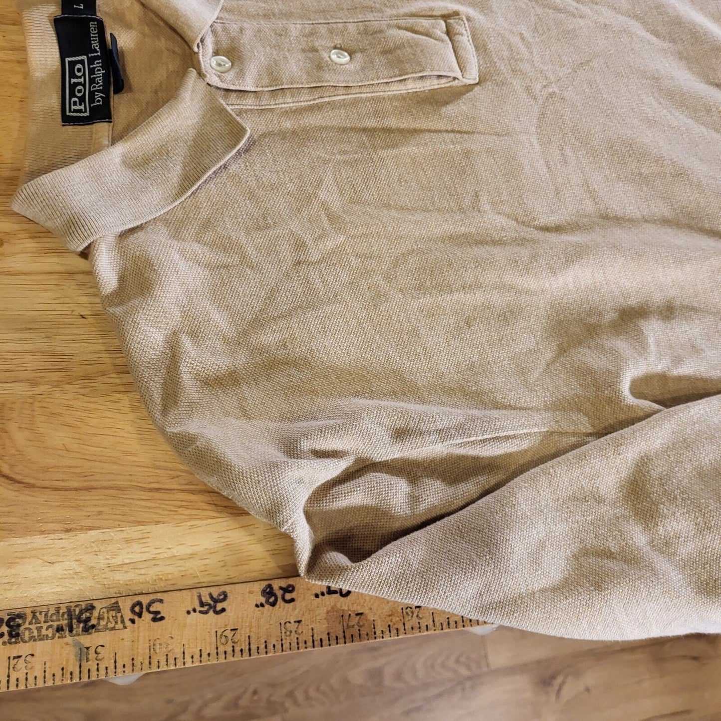 Beige Polo Ralph Lauren Long Sleeve Polo Blue Horse 100% Cotton Large