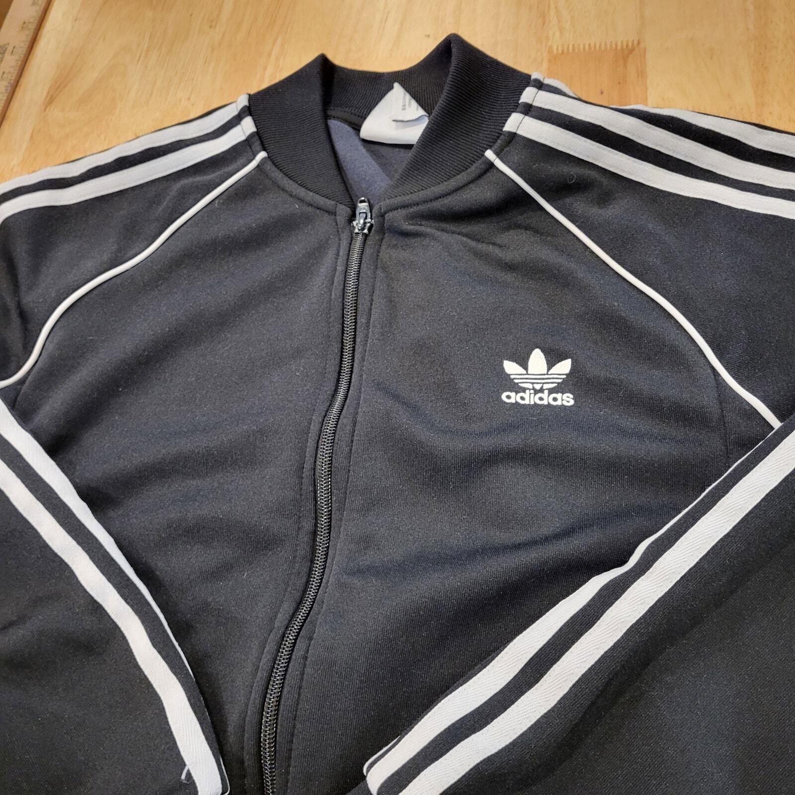 Large Adidas Originals Black Track Jacket long sleeve pockets zip