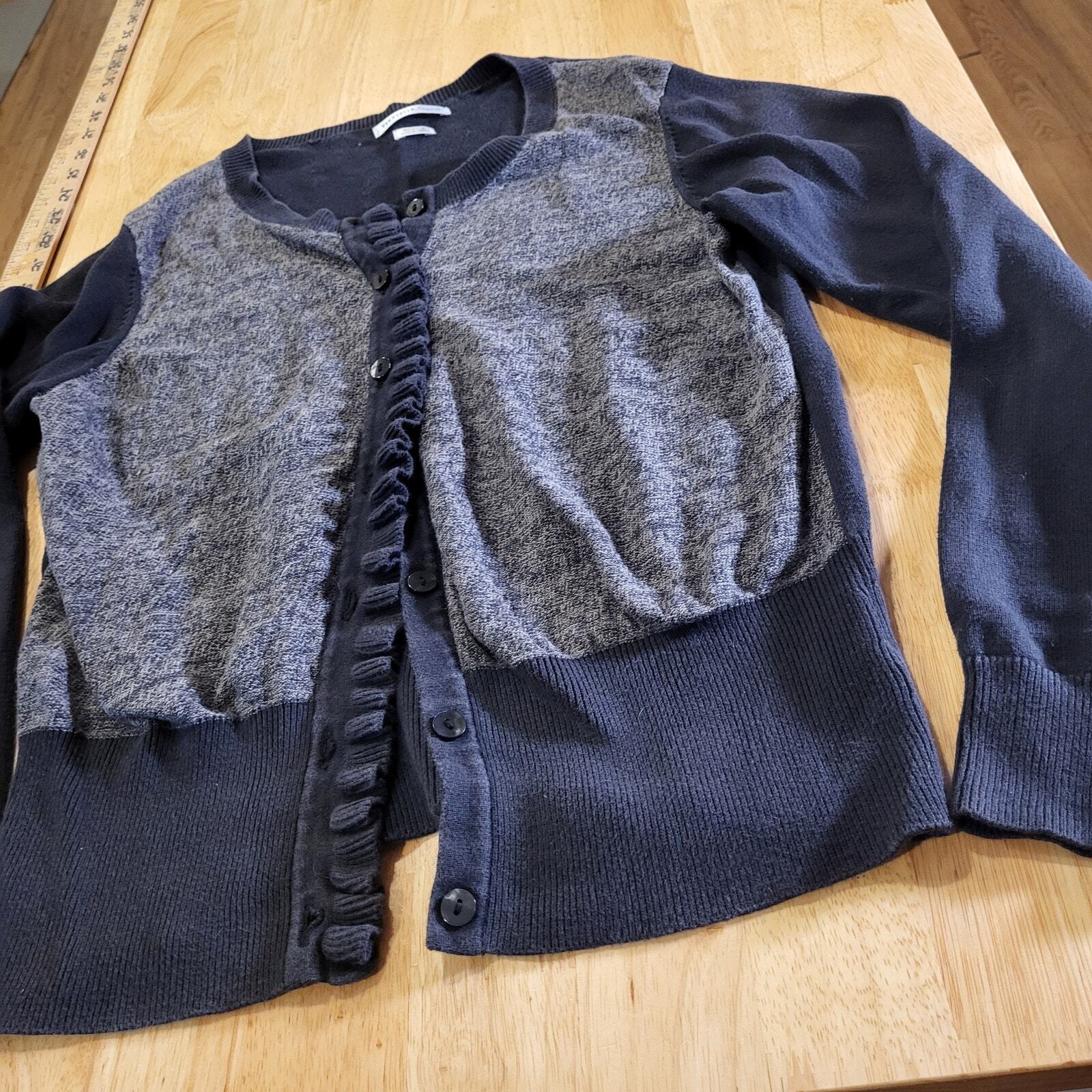 Van Heusen Studio 100% Cotton Button Cardigan Ruffle Detail Medium blue & gray