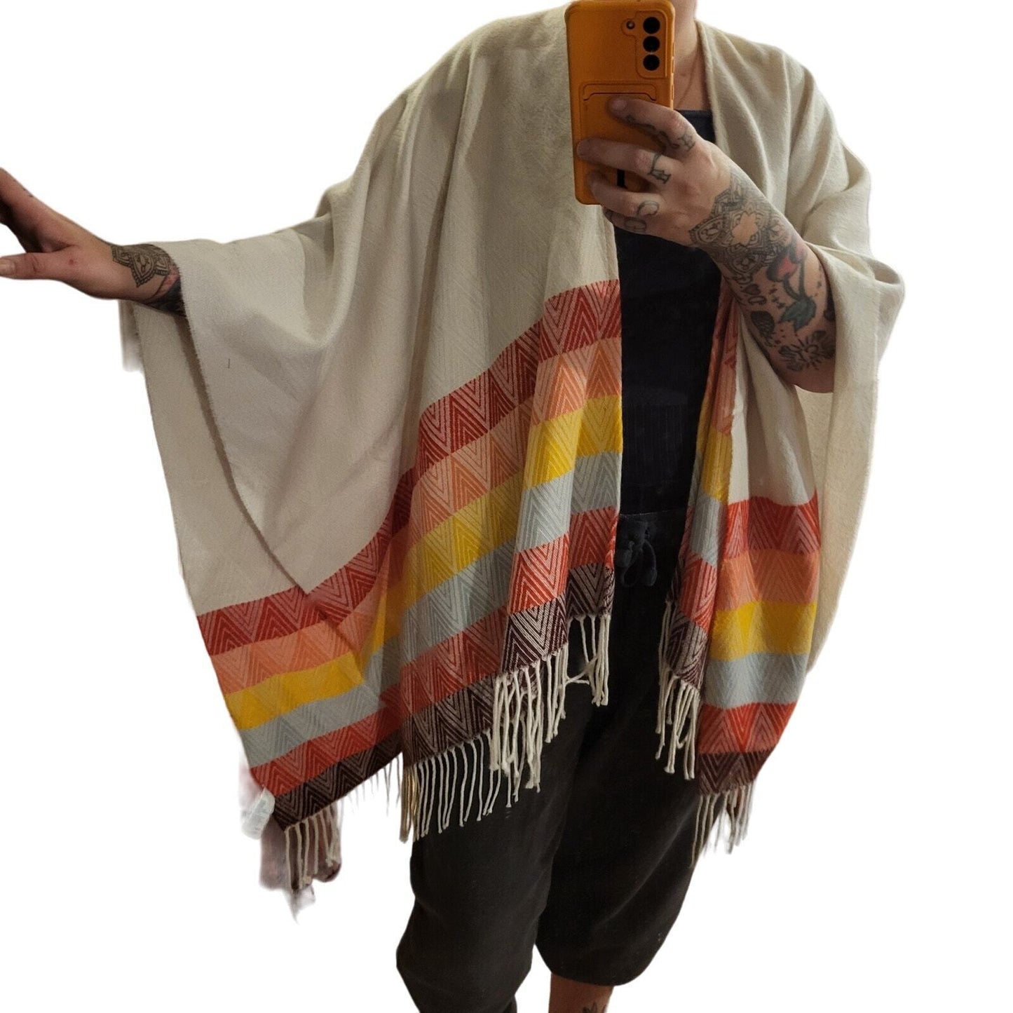 American Eagle Outfitters Rainbow Striped Poncho Shawl Geometric 