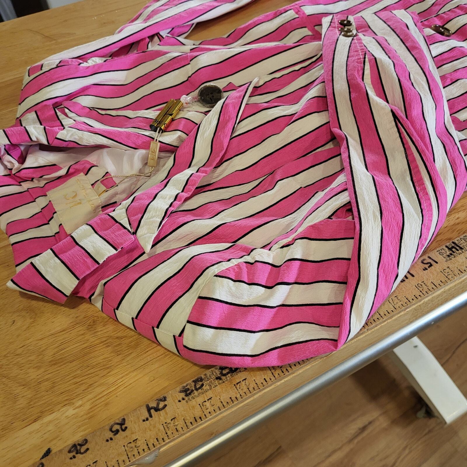 NWT Lauren Conrad Neon Pink Striped Blazer vibrant Colorful Pockets Lined Sm