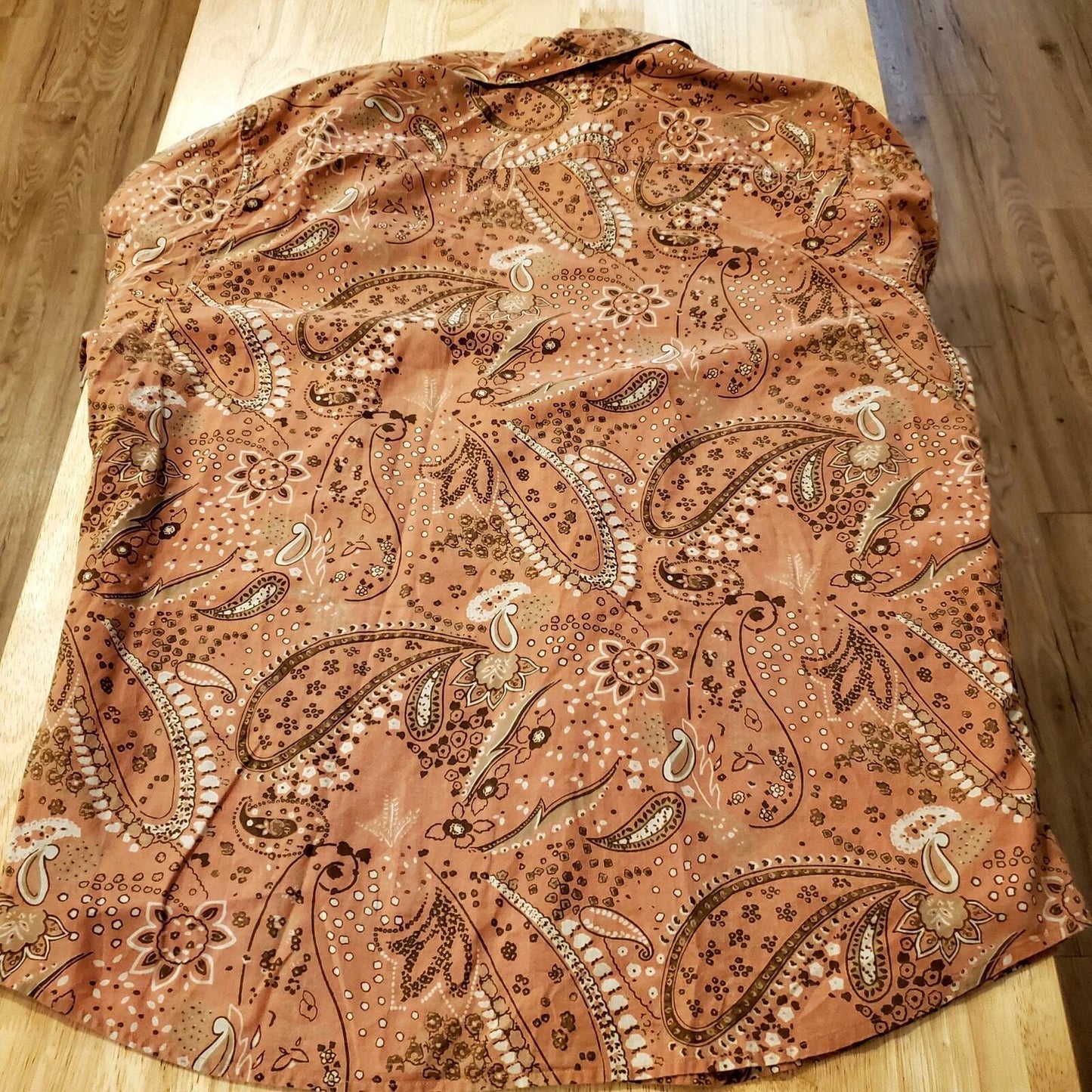 Western Stamp 10 Burnt Orange Paisley Button Down Collared Shirt XL 100% Cotton
