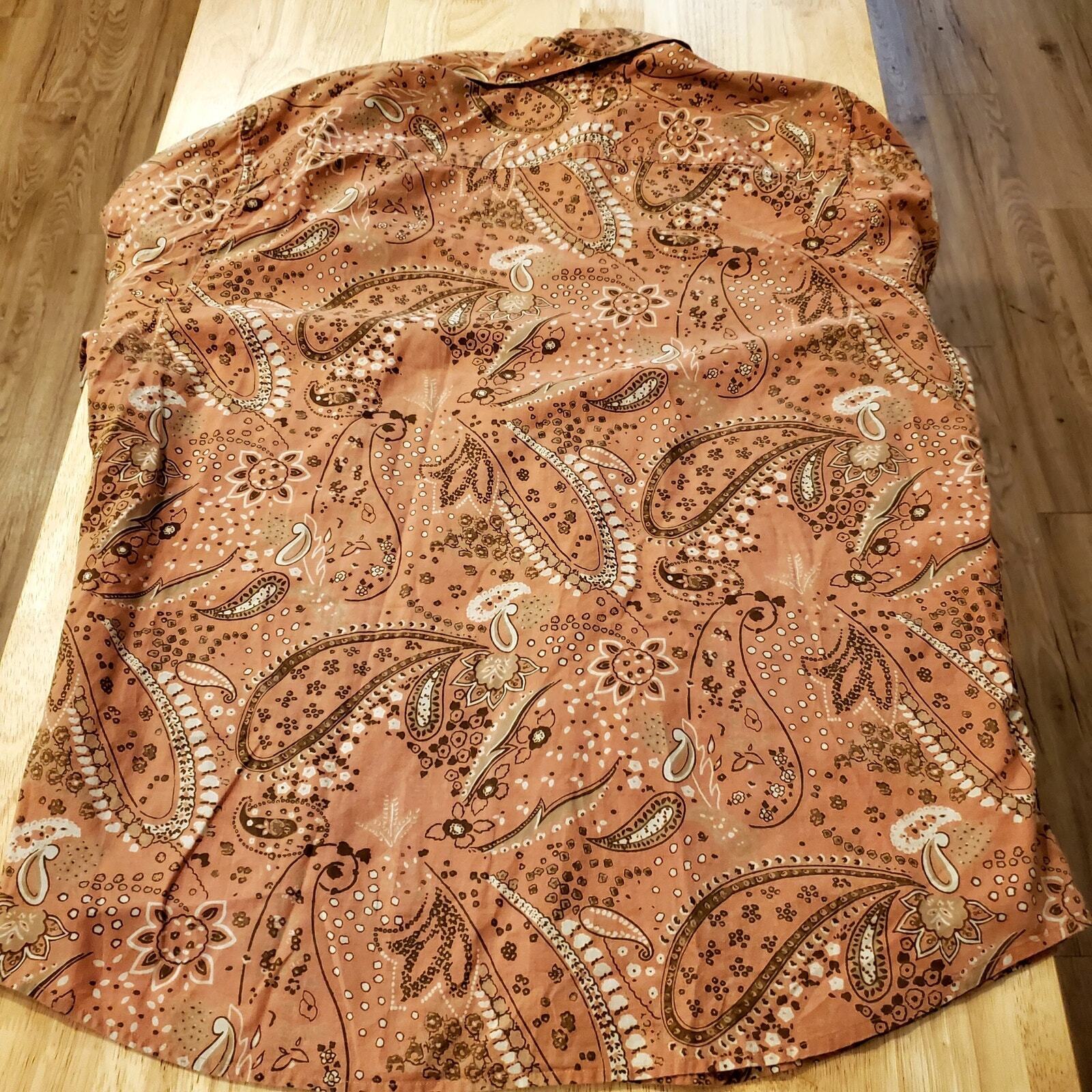 Western Stamp 10 Burnt Orange Paisley Button Down Collared Shirt XL 100% Cotton