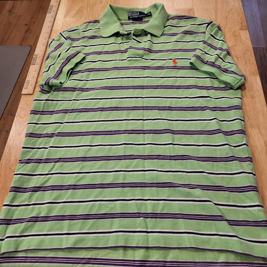 Ralph Lauren Green Striped Golf Polo Blue Detail Large Red Logo