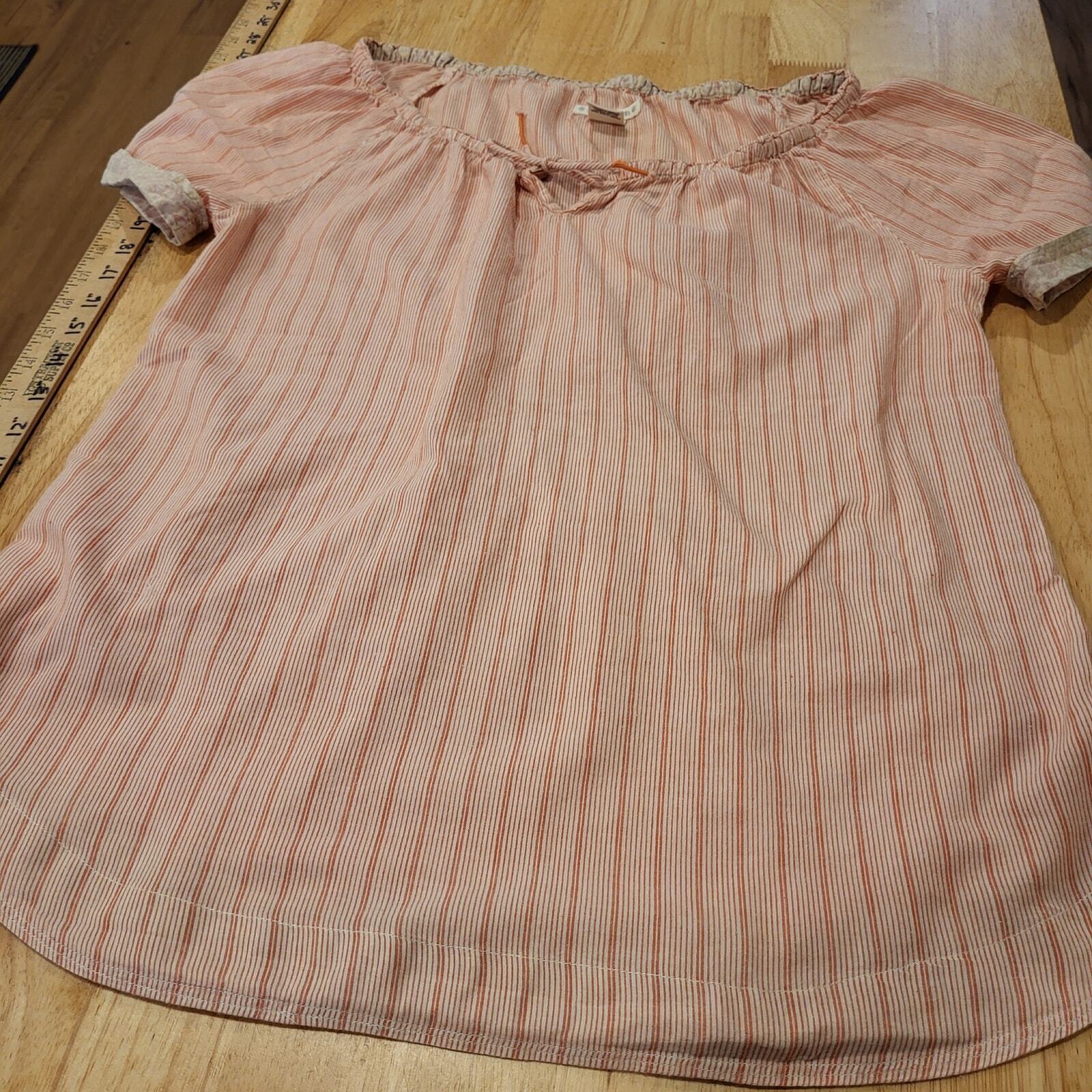 Ruff Hewn 100% Cotton Medium Red Striped Blouse Elastic Cap Sleeve 