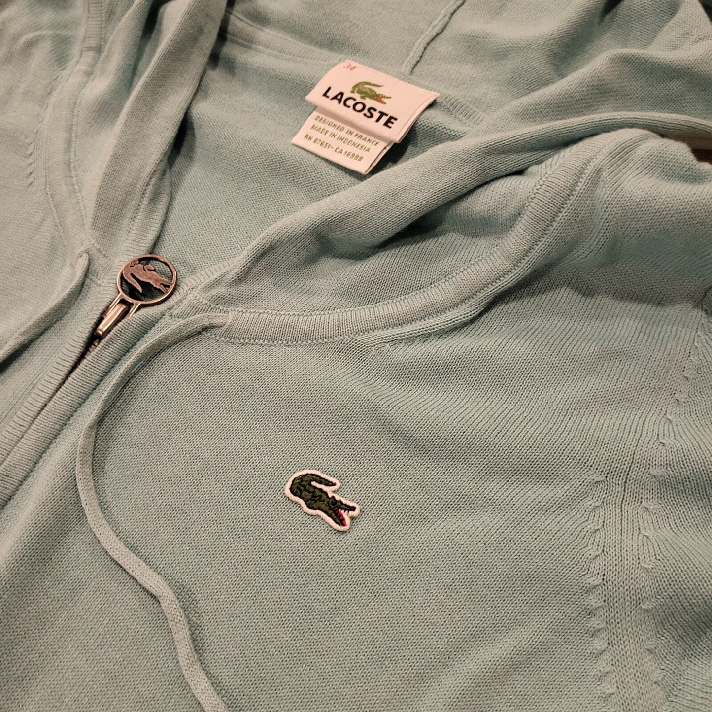 Lacoste Blue Short Sleeve 1/4 Zip Hooded Sweater 16" Pit 2 Pit