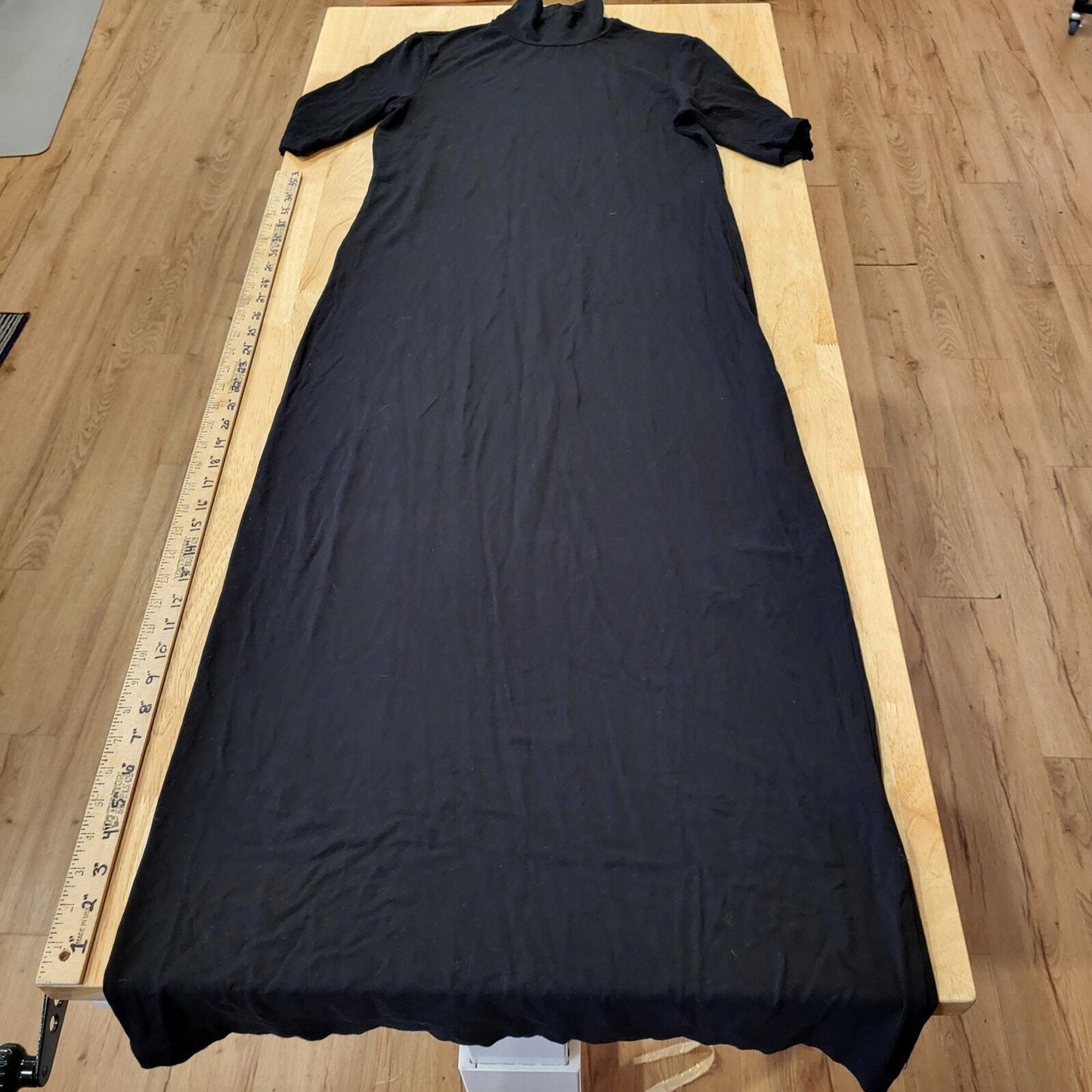 Ralph Lauren Black Maxi T-shirt Dress Bodycon Mock Neck Short Sleeve M Rayon 