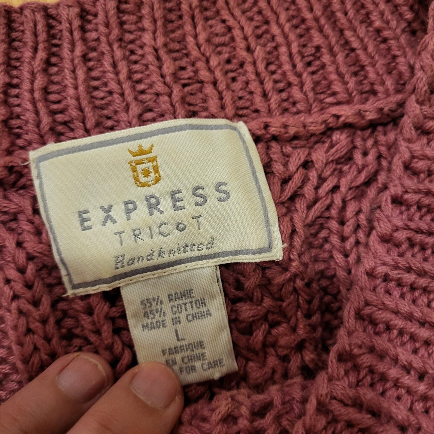 Express Tricot Vintage 90's Chunky Handknit Pink Sweater Ramie Cotton Large