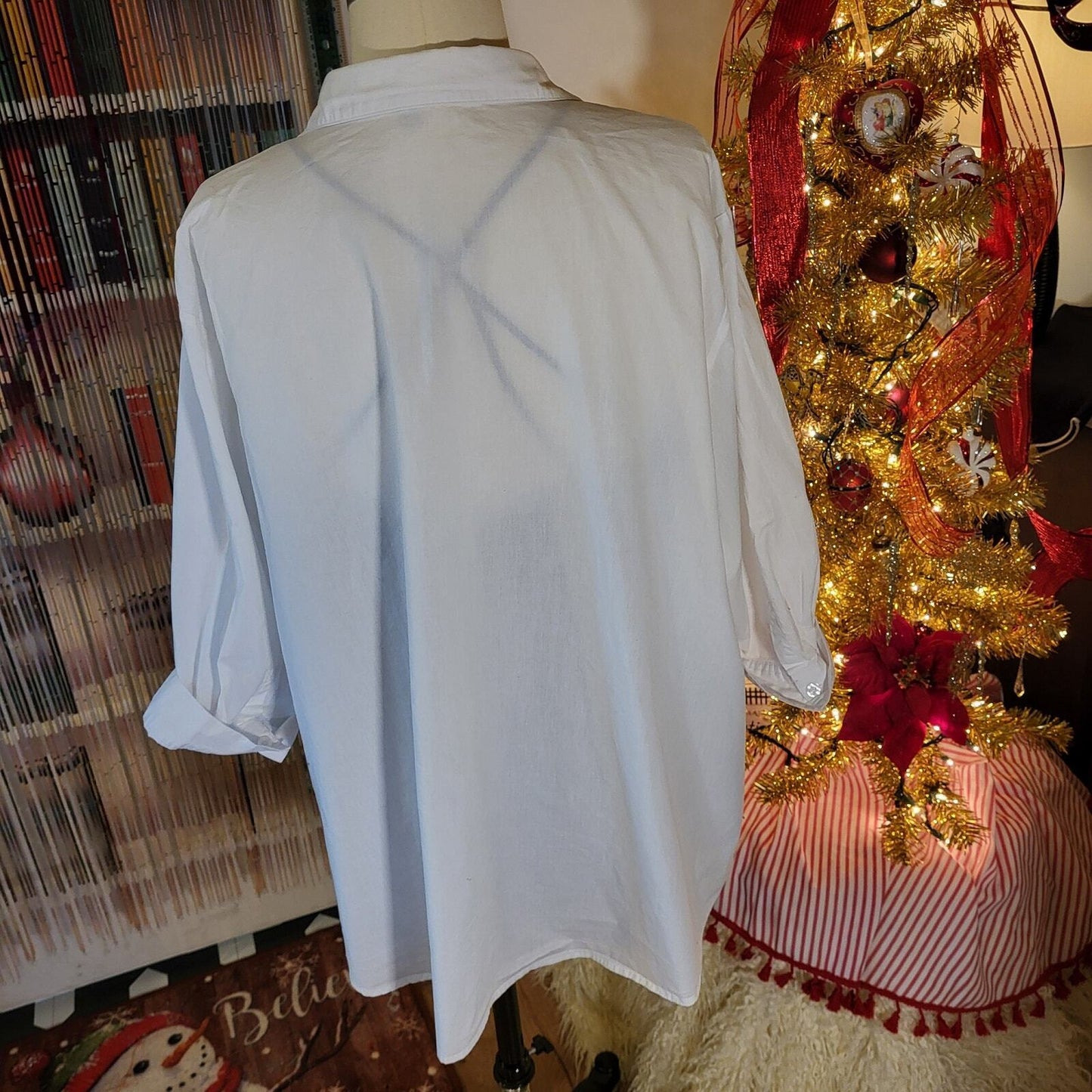 White Cotton Woman Within Flowey Collared Button Down 29" P2P