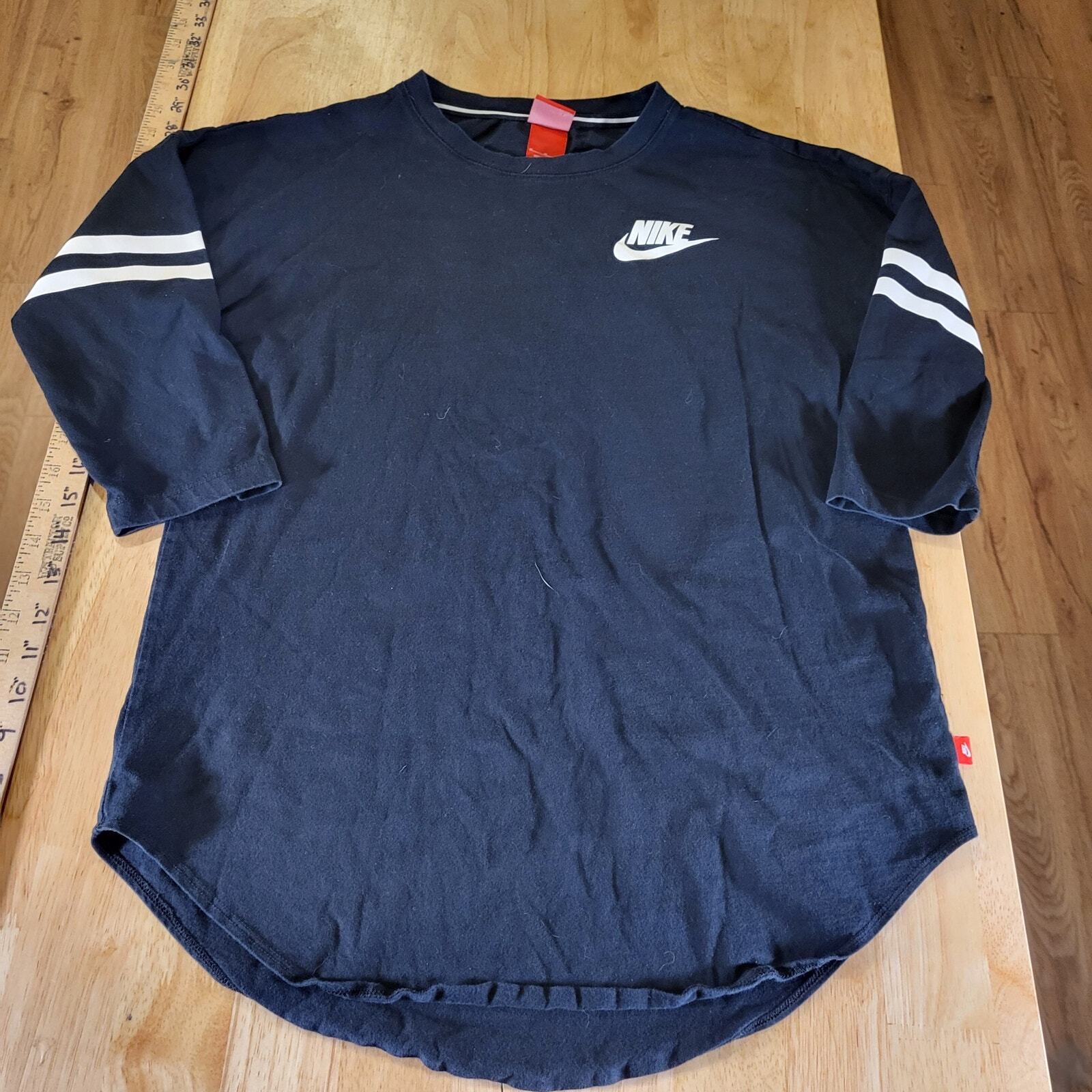 Nike Just Do It Blue White Stripe 3/4 Sleeve Shirt Jersey Medium 