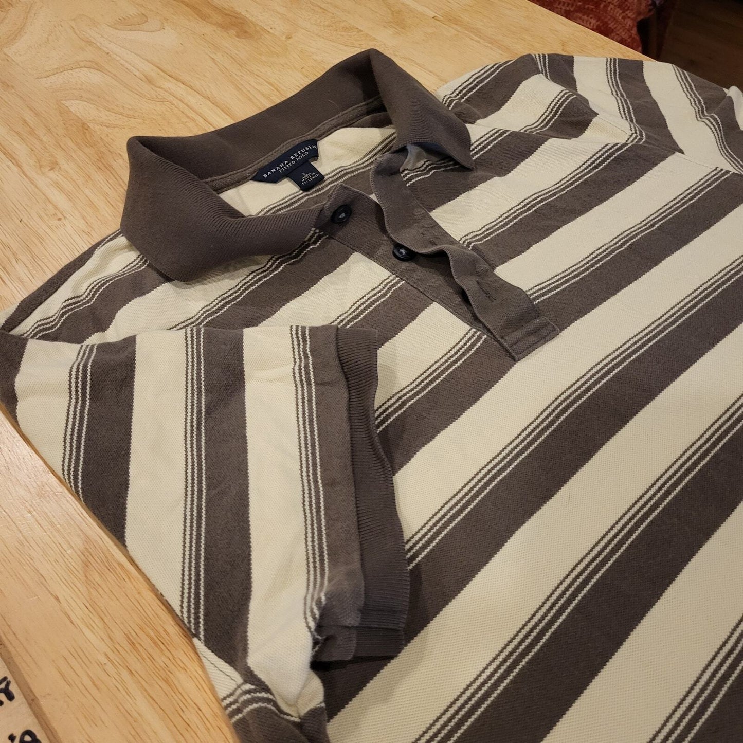 Large knit Banana Republic Polo brown and beige stripes 22" pit to pit