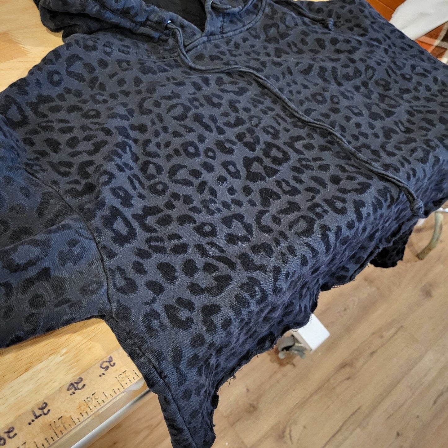 RTA Velvet Burnout Black Leopard Cropped Hoodie  Cotton Large 