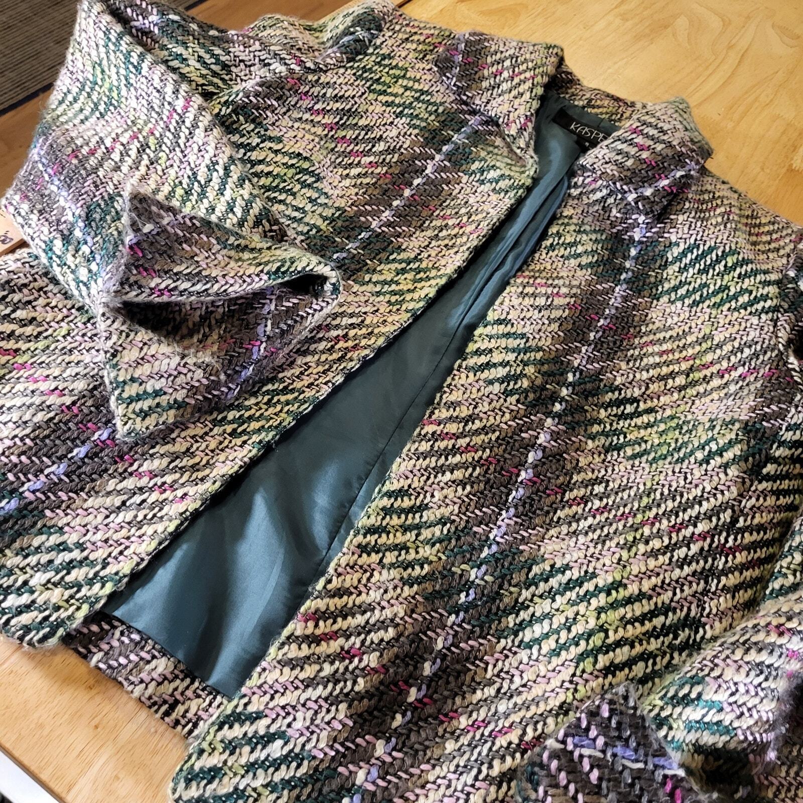 Kasper Pink & Green Tweed Coat 23" Long 19" P2P Pockets Super Cute