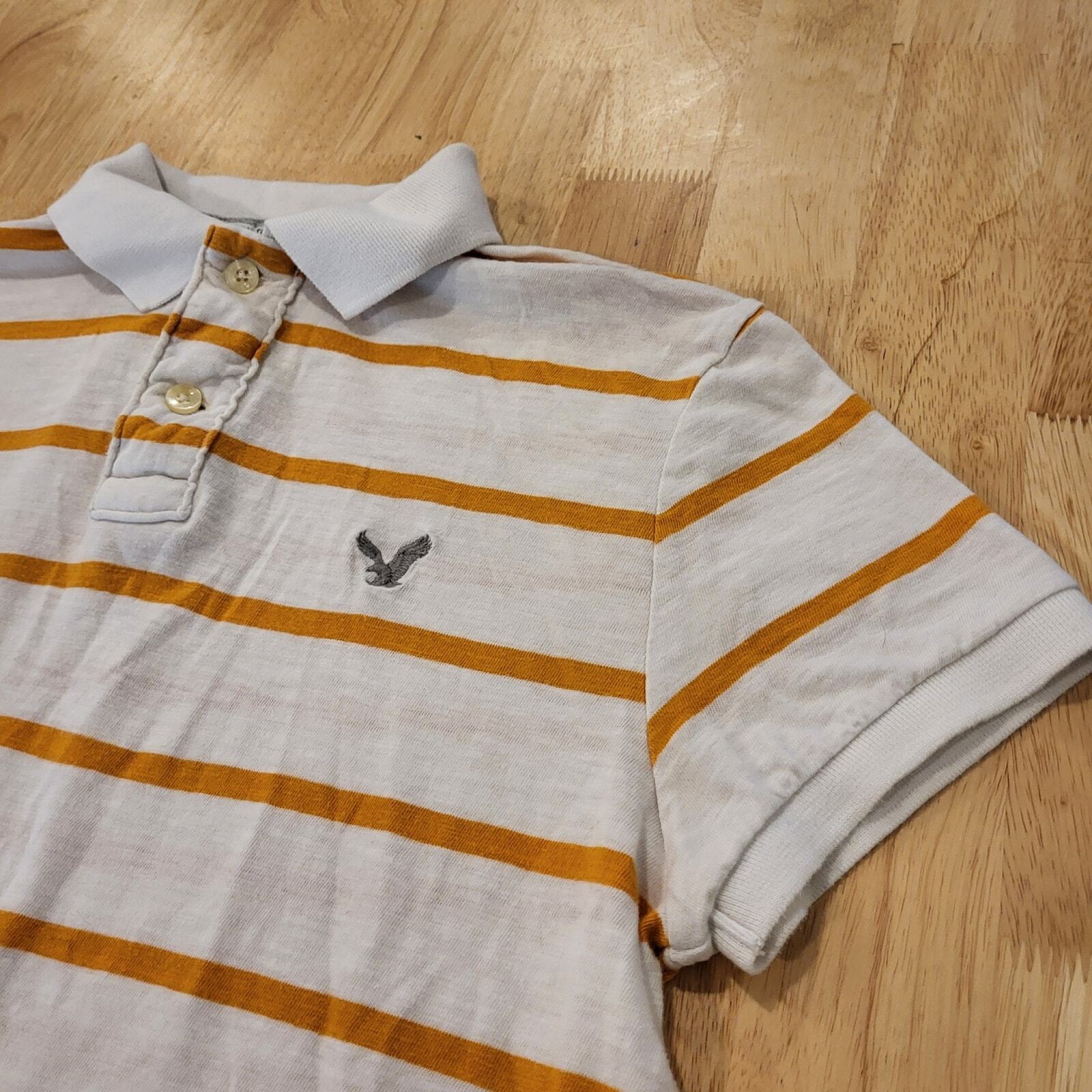 American Eagle Outfitters XS Polo Orange Striped White Collared Short Sleeve