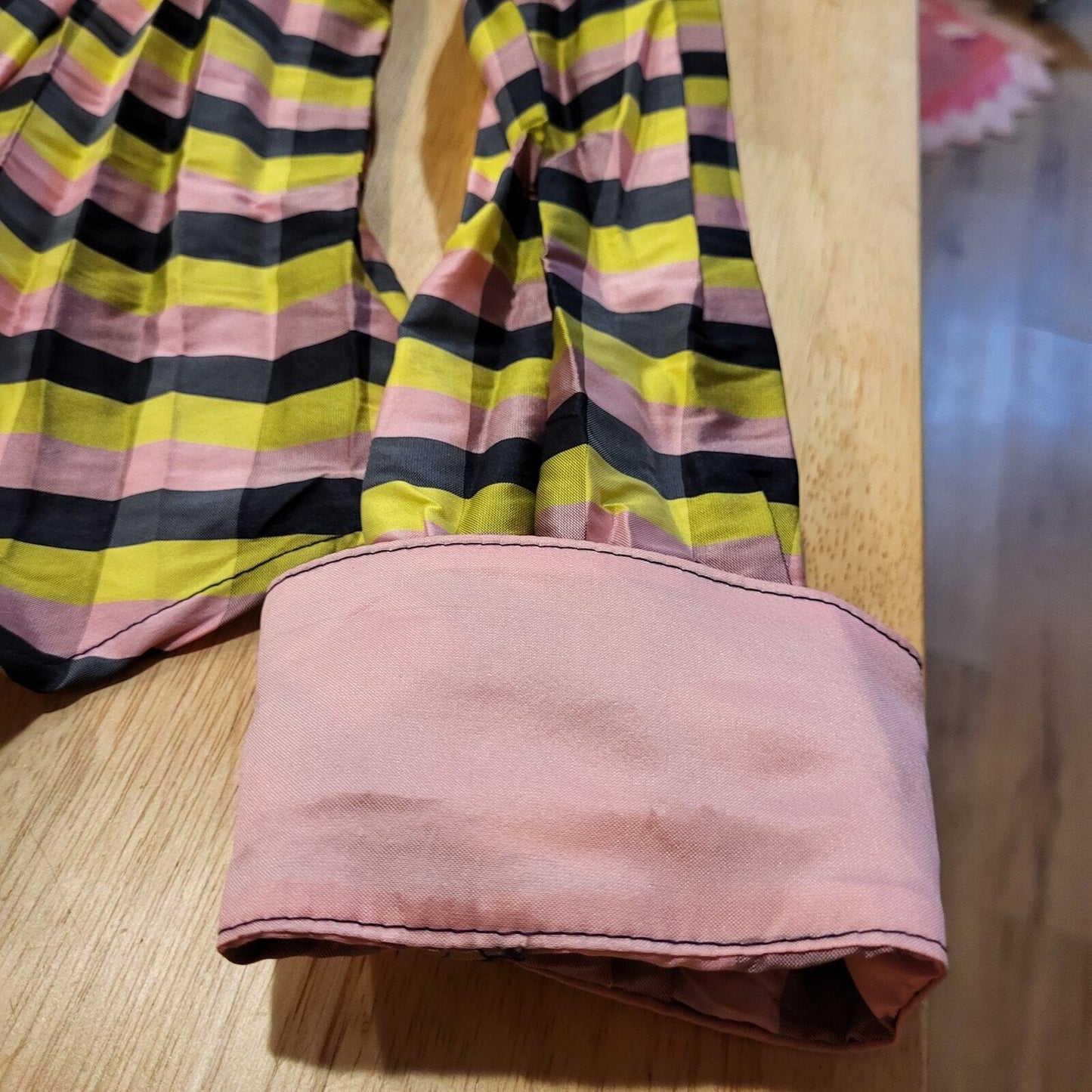 Beluva Pink & Green Plaid Crepe Button Down Collared Top Cuff Colorful 18" P2P