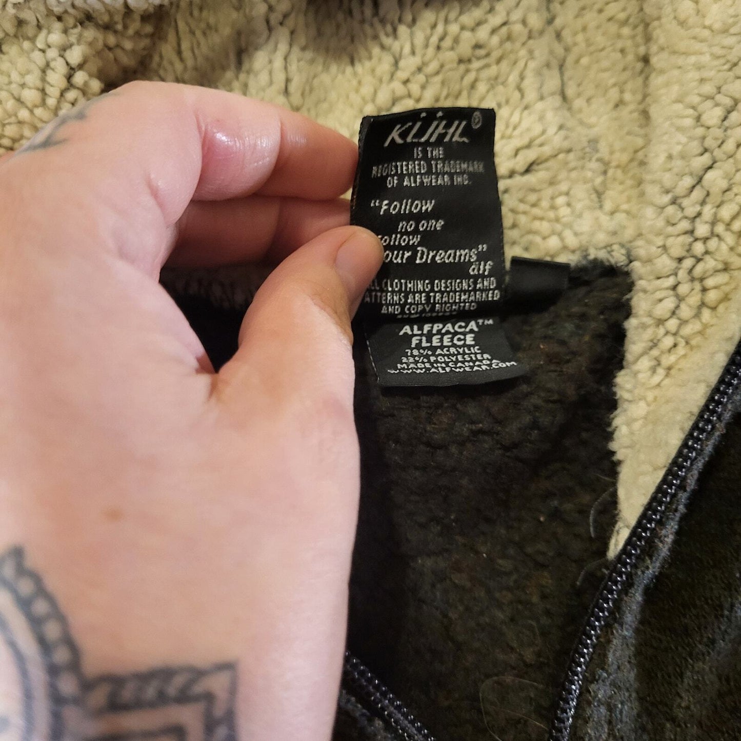 Kuhl Alfpaca Fleece Brown Hooded Zip Up Front Pockets 