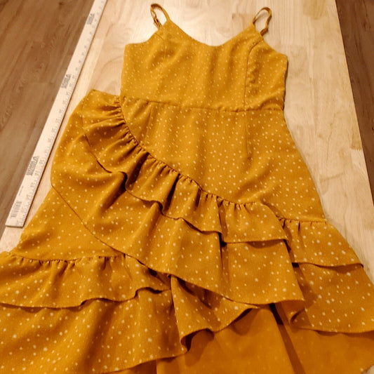 Yellow Star Print Fanco Dress Size S Witchy BOHO CUTE ruffle Mystical Pretty 