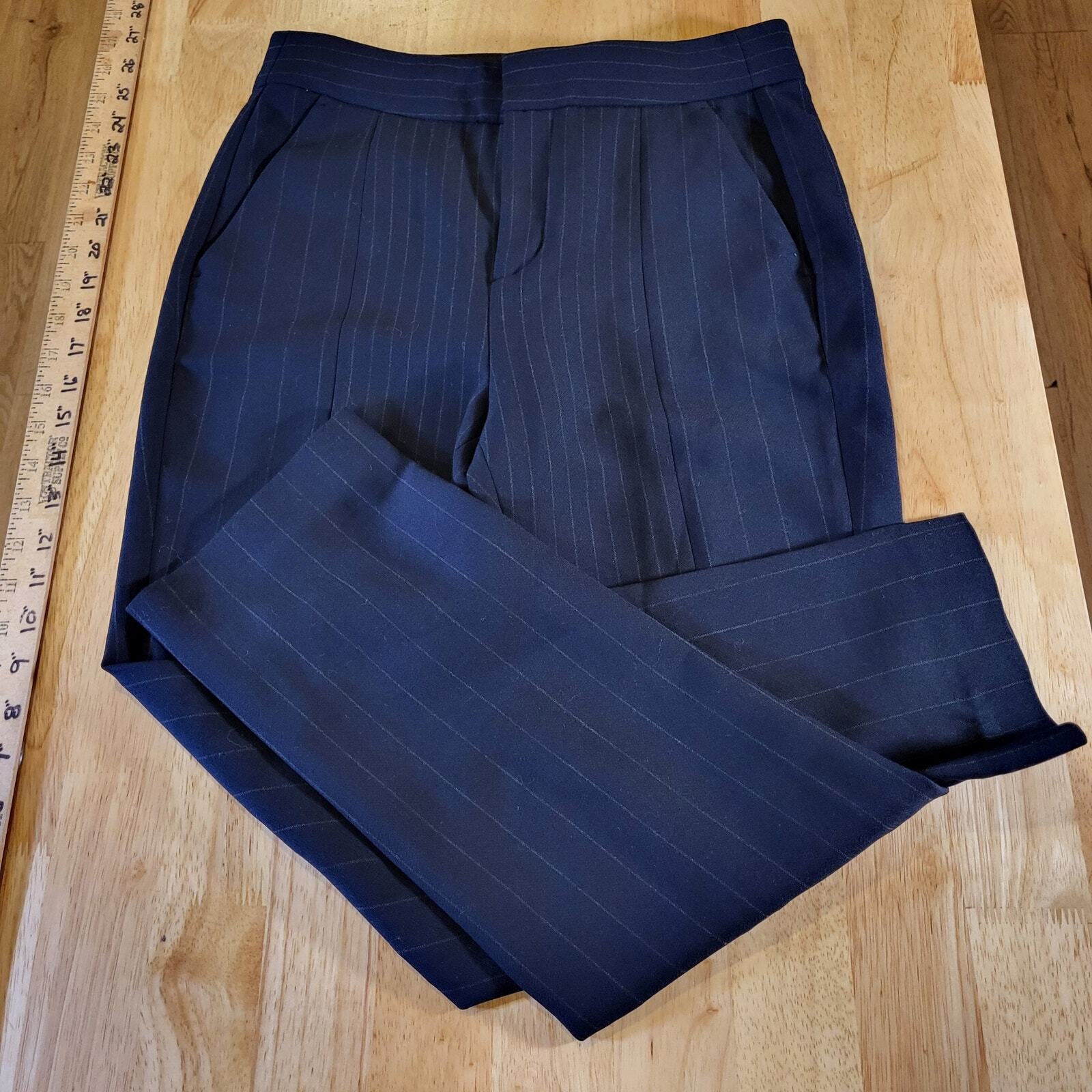 Joie Blue Pinstripe Straight Leg Flat Front 26" inseam 14" Rise size 4
