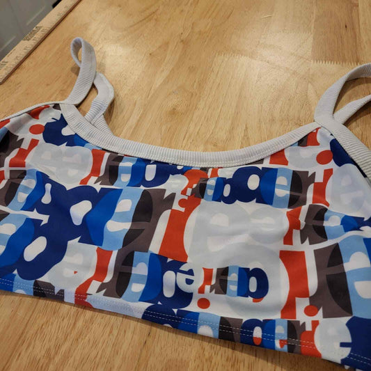 Aerie Swim Sports Top Signature Print Red White Blue Medium 