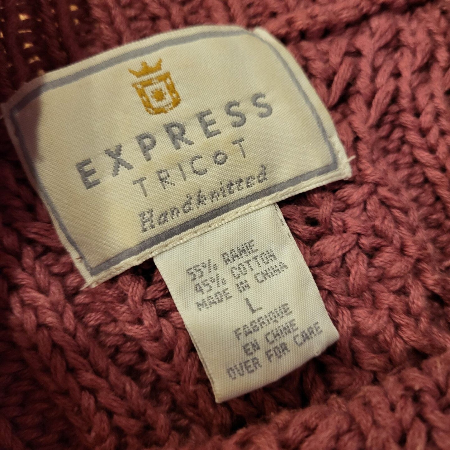 Vintage Express Tricot Handknit 55% Ramie 45% Cotton Pink Oversized Shoulder Pad