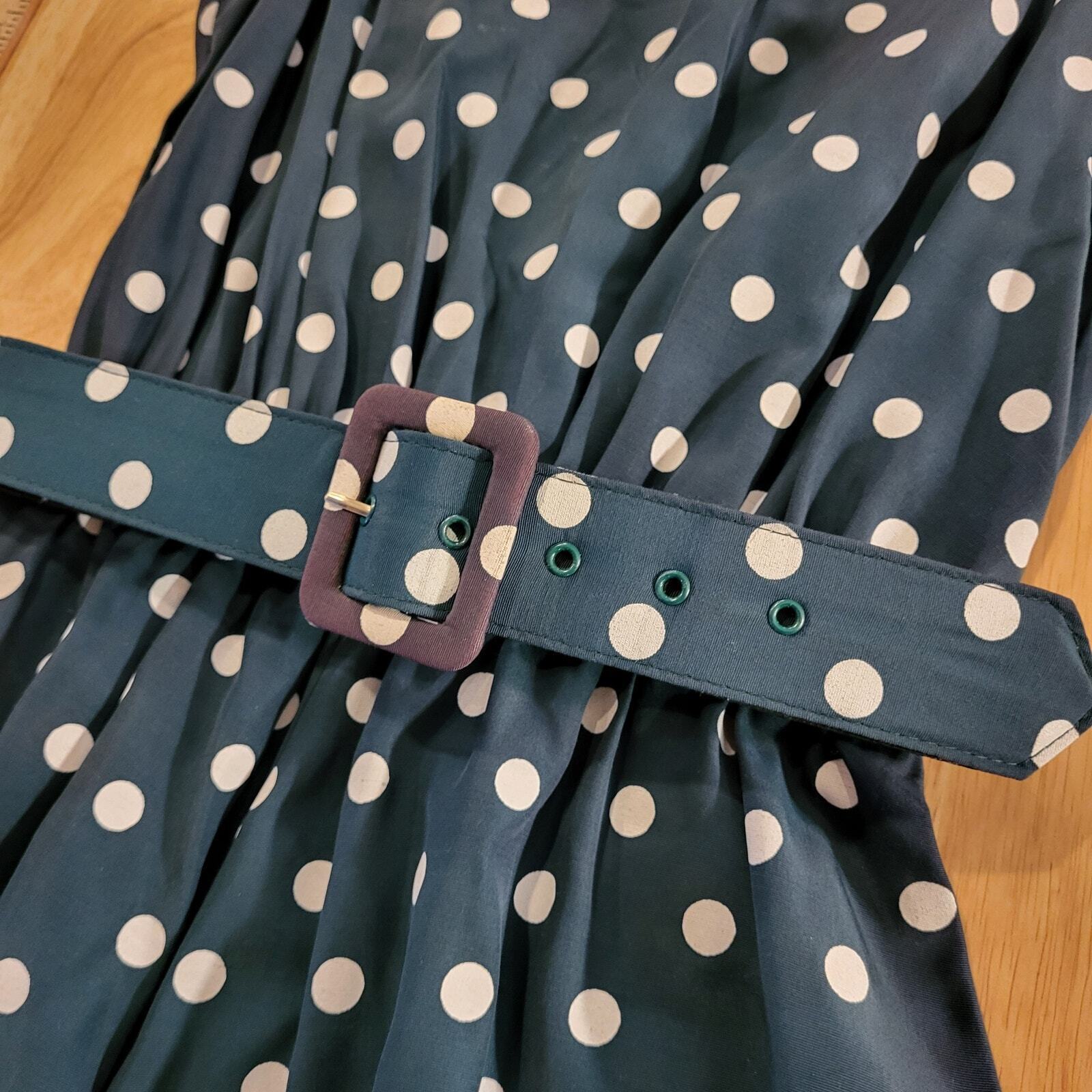 Vintage Blue/Green Polyester Polkadot Belt 24" Waist Elastic 16" P2P 50's