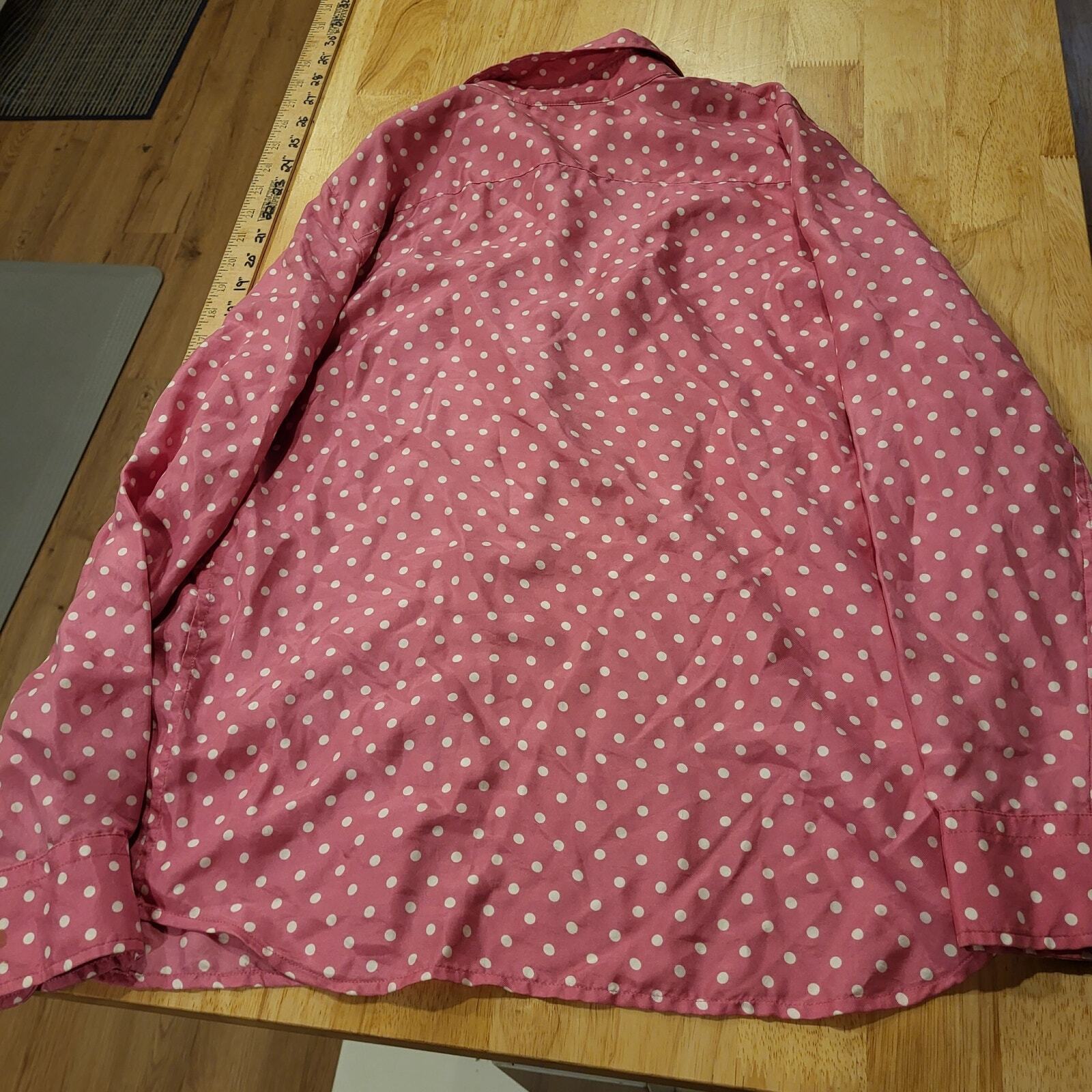 Vintage Jones New York Country Medium Pink Polka Dot Silk Collared Button Down