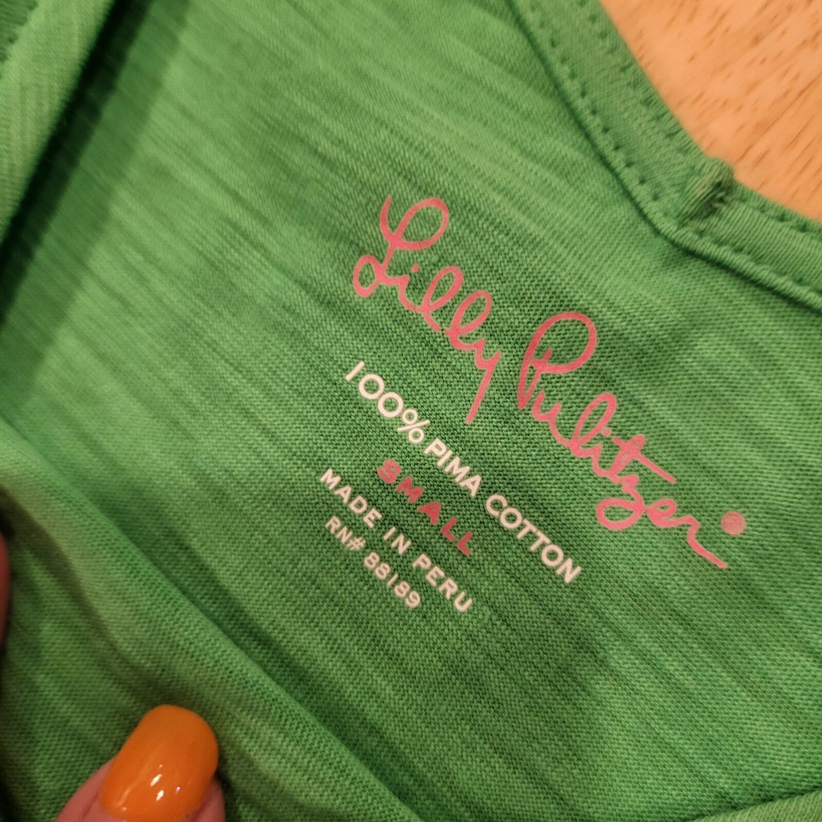 Lilly Pulitzer Green 100% Pima Cotton gathered Shoulder T-Shirt small