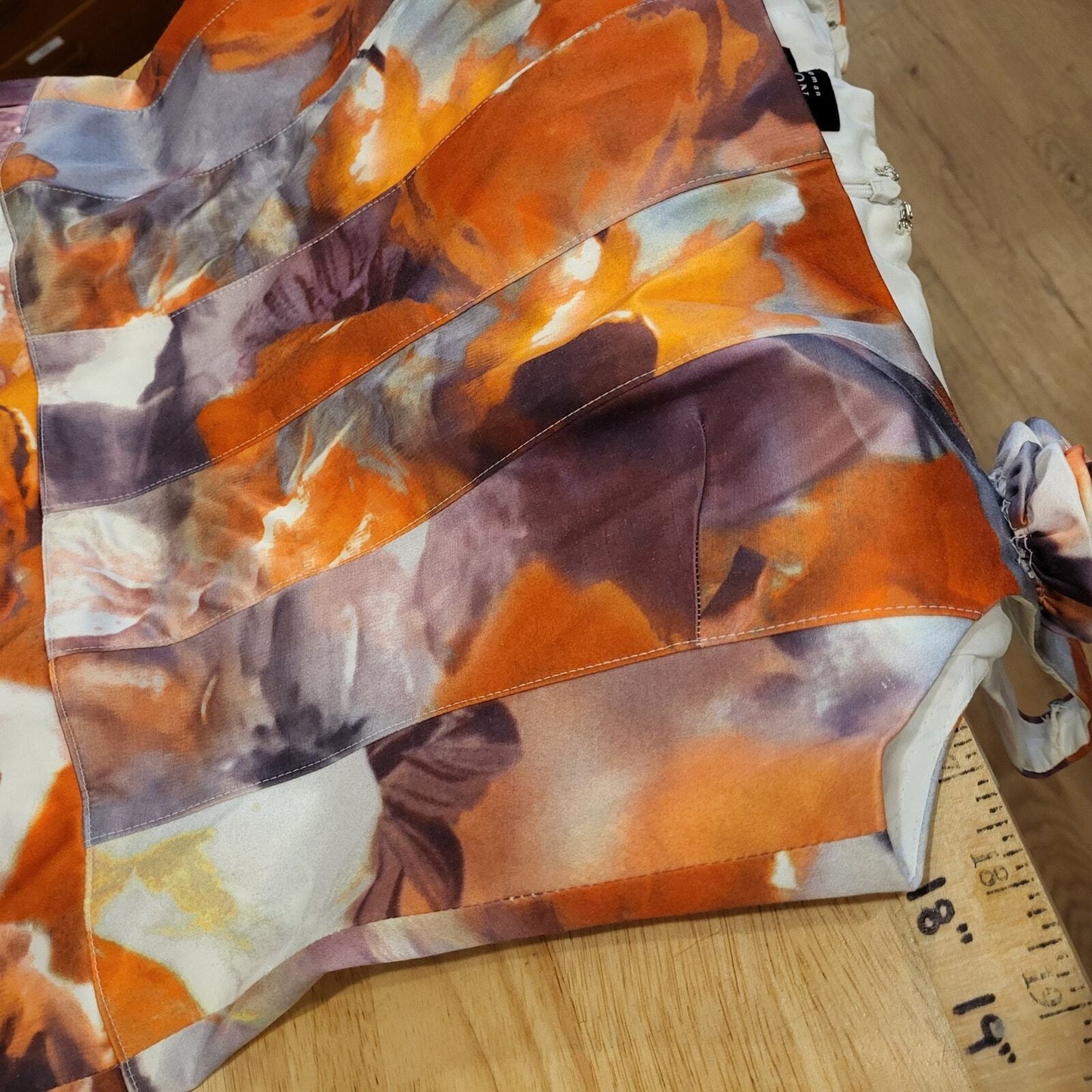Rickie Freemen For Teri Jon Orange Purple Watercolor Pencil Dress Flounce 10
