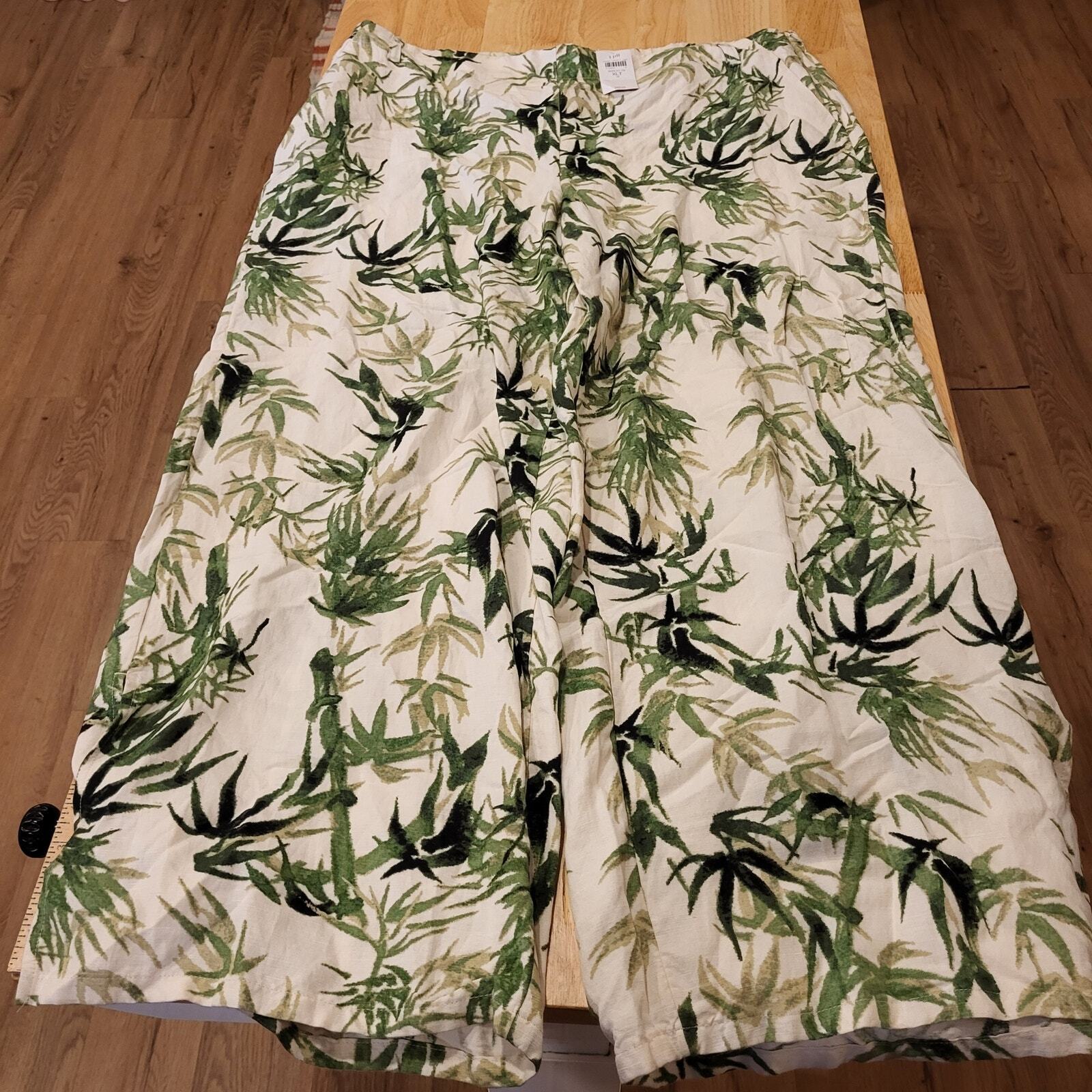Nwt J. Jill Botanical Print Elastic Waist Wide Leg Nylon Blend Trousers XL Tall