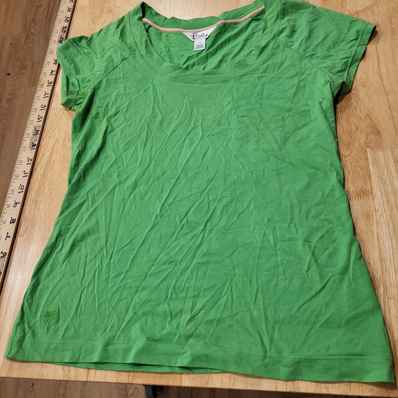 Lilly Pulitzer Green 100% Cotton Boat Neck Basic Green Cap Sleeve T-shirt Small