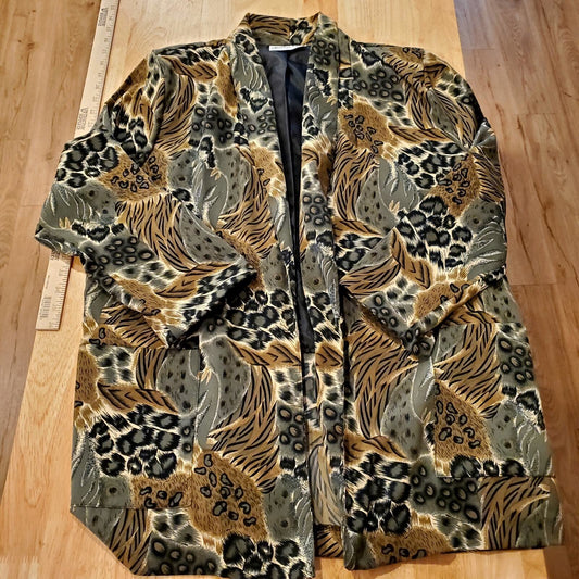Jonathan Logan Vintage Satin Mixed Animal Print Blazer 80's Glam Rock 24" P2P 