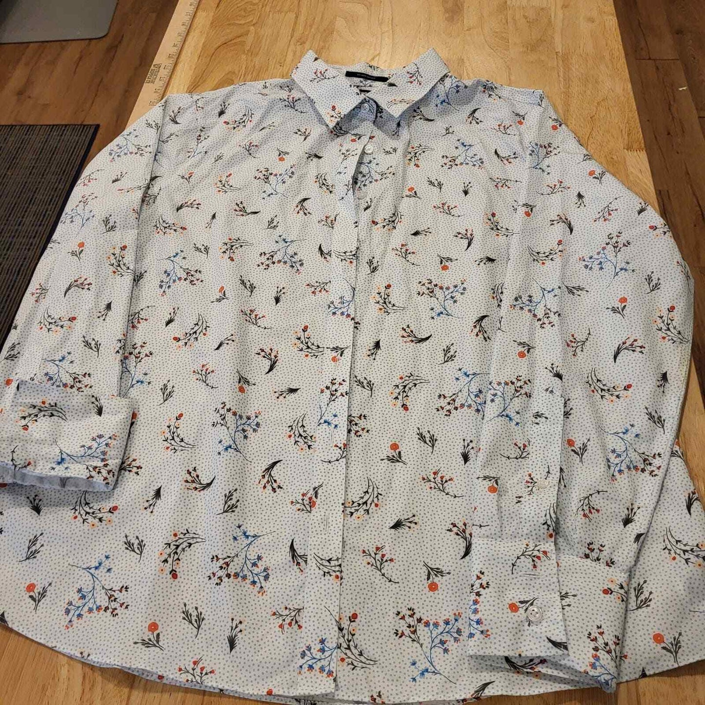 Floral Cotton Land's End Women's Button Down Collard Shirt No Iron Supima 16