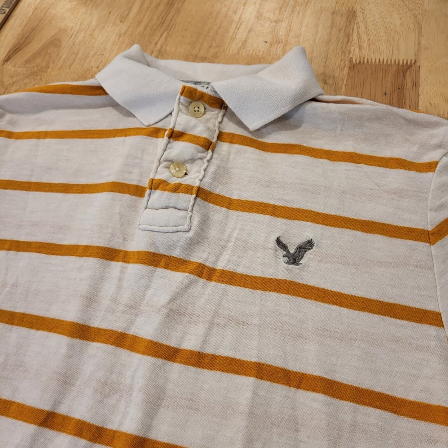 American Eagle Outfitters XS Polo Orange Striped White Collared Short Sleeve