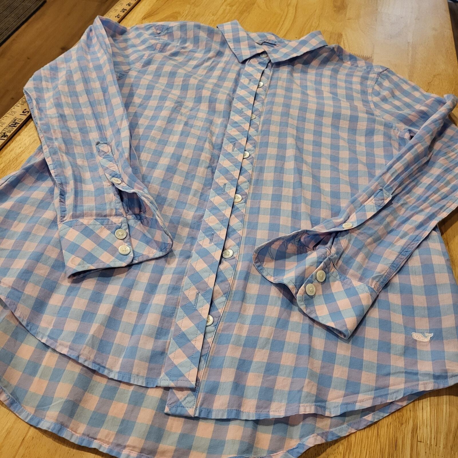 Vineyard Vines Pink & Blue Gingham Collared Button Down Size 4 Long Sleeve