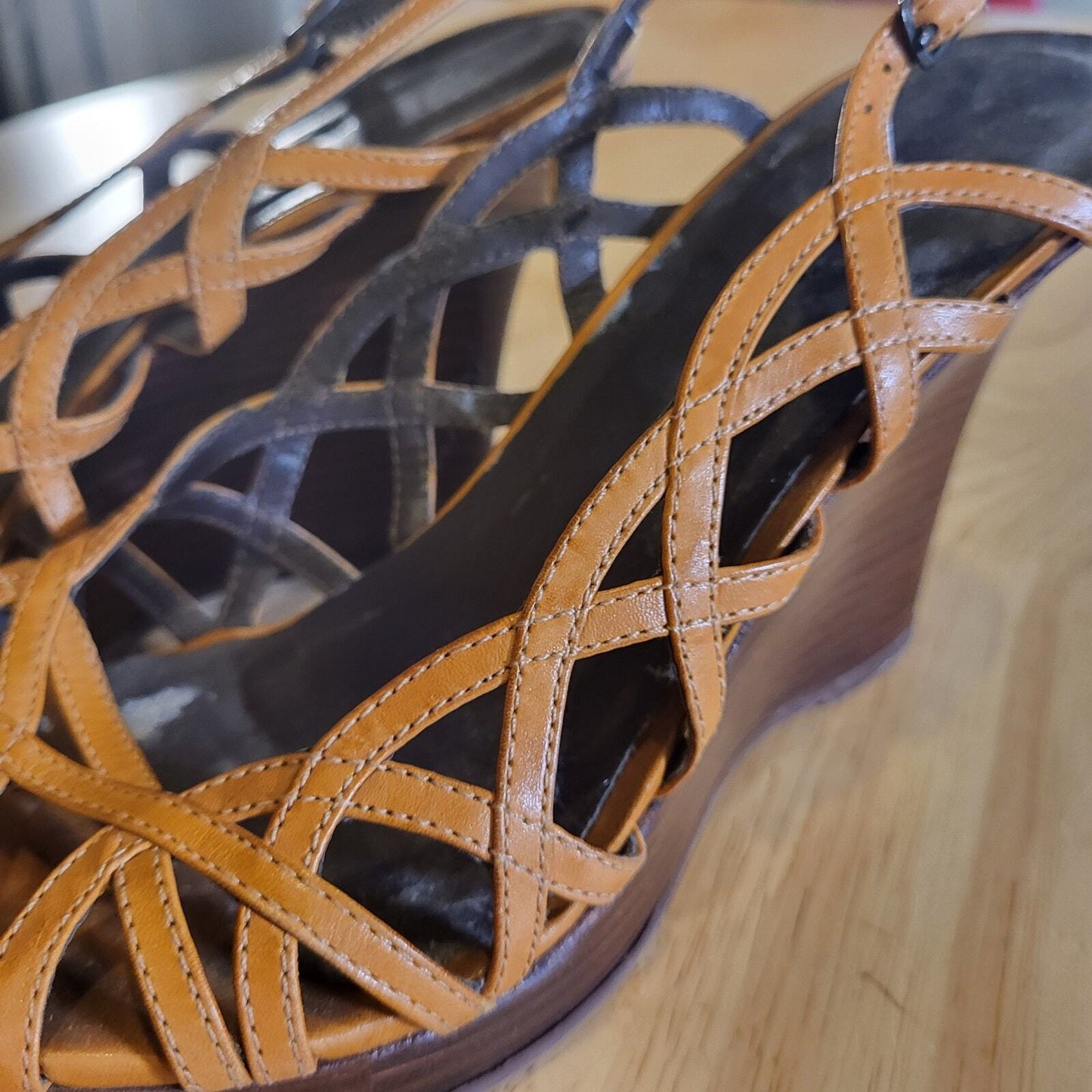 Light Brown Strappy Wedge Aldo Shoes Sling Back Size 8