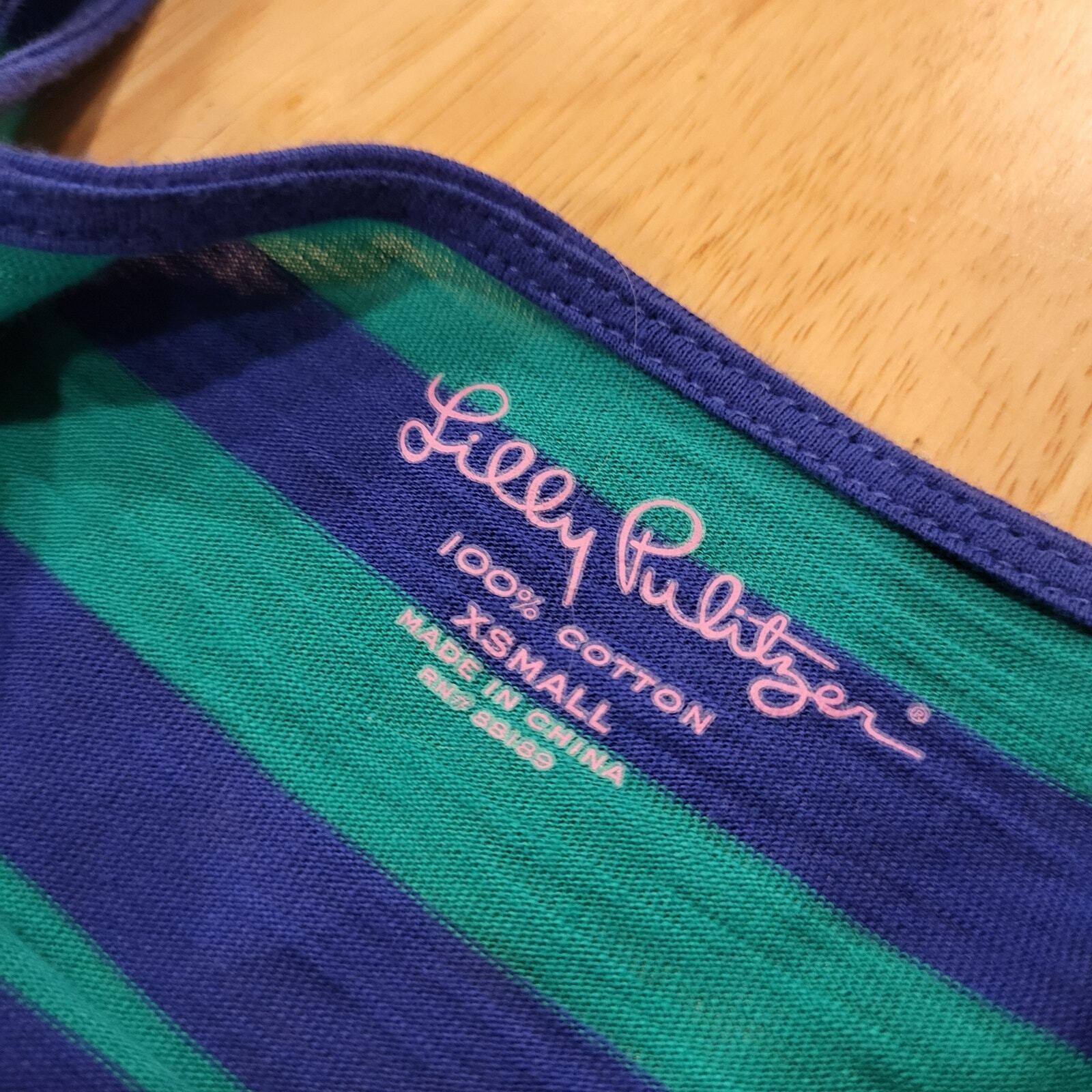 Lilly Pulitzer 3/4 Sleeve Green & Blue Striped Boat Neck T-shirt X-Small 16" p2p