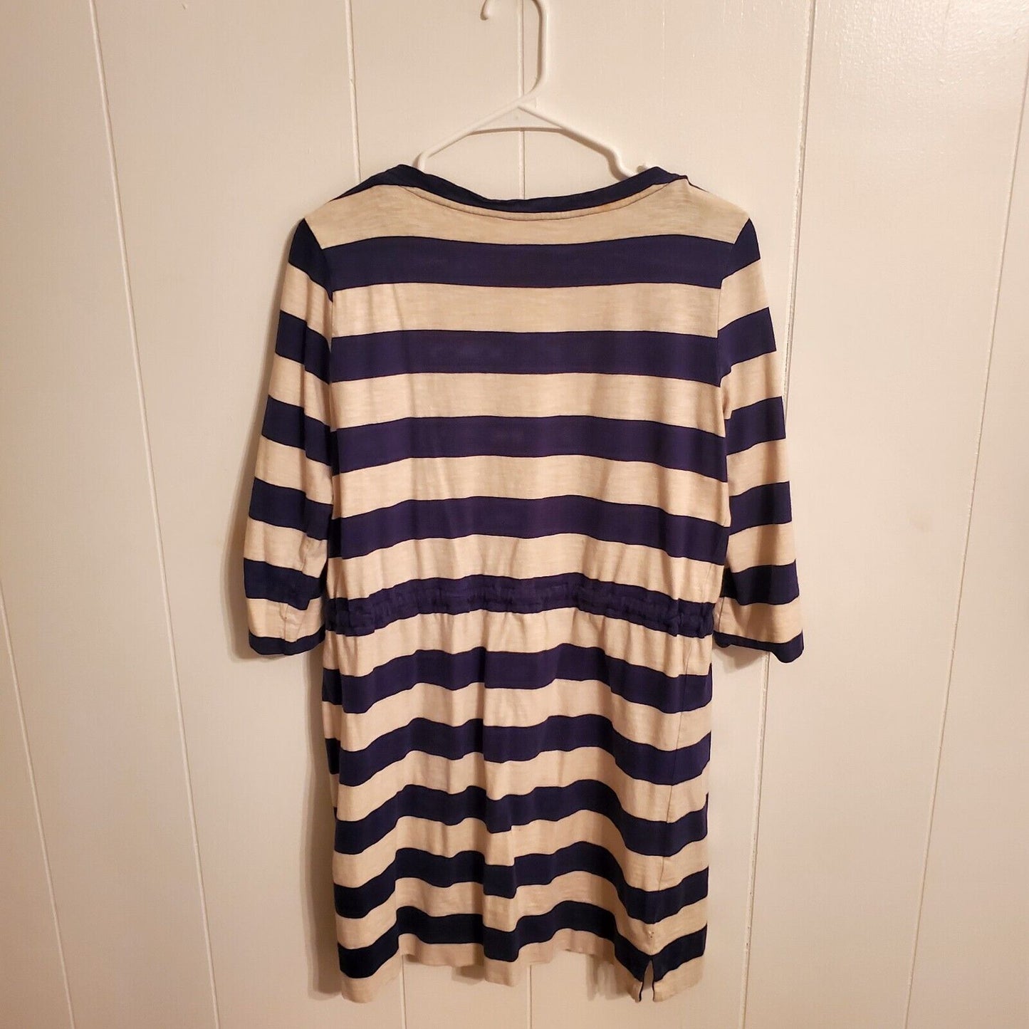 Merona Blue Striped Knit Mini Dress Adjustable Waist 3/4 Sleeve
