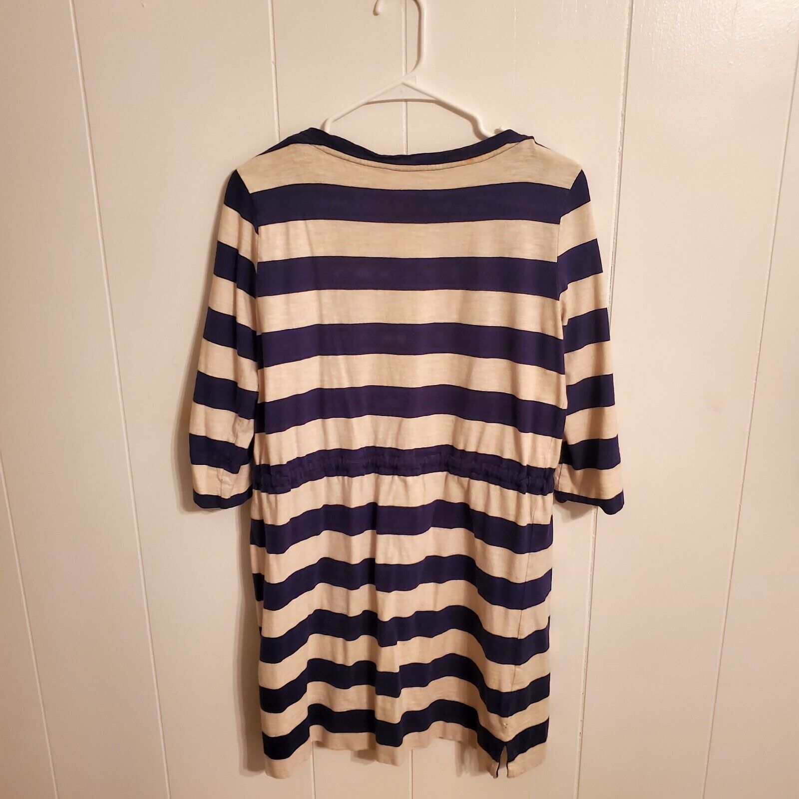 Merona Blue Striped Knit Mini Dress Adjustable Waist 3/4 Sleeve