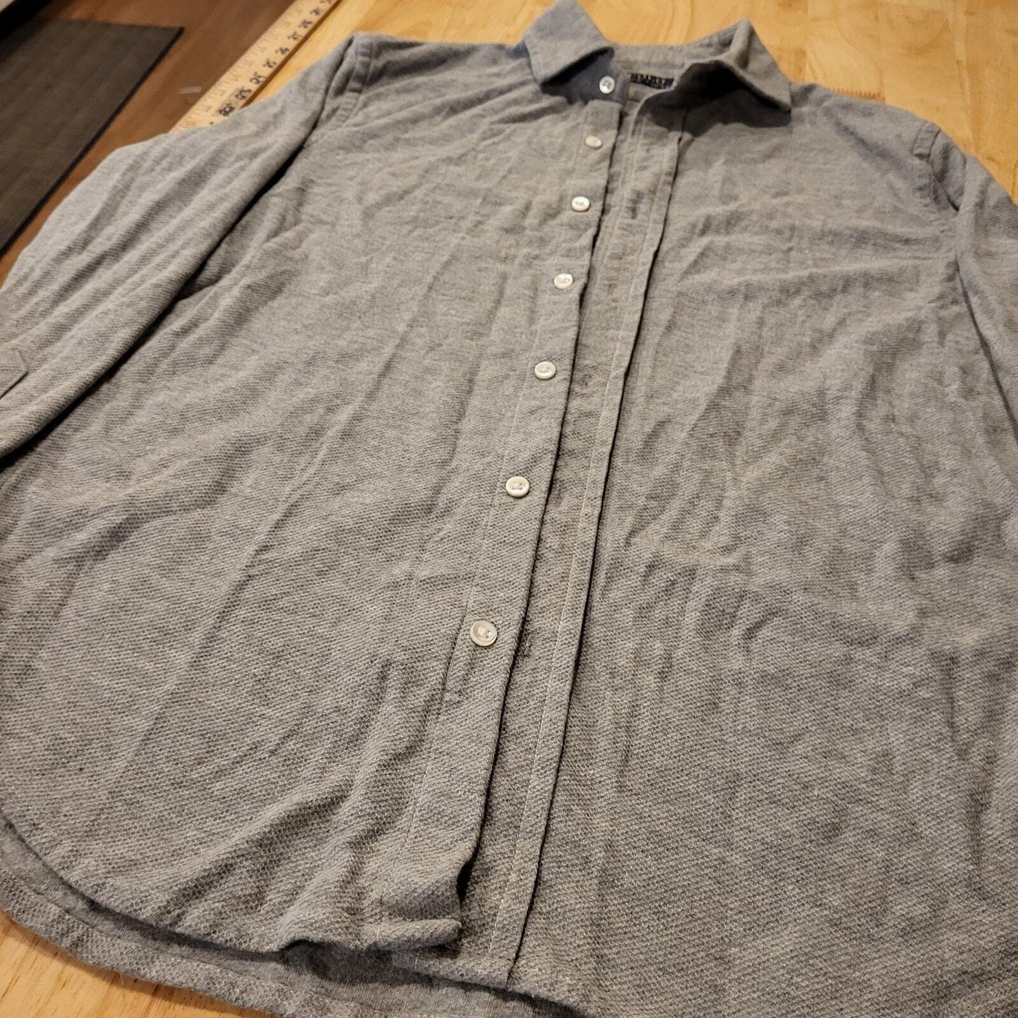 Heather Gray Waffle Knit Women's PS Button Down Collar Shirt Long Sleeve