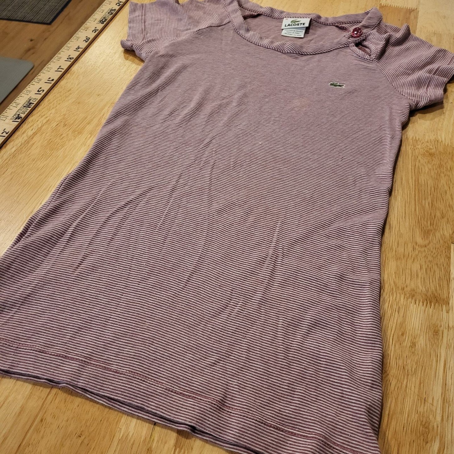 Lacoste Burgundy Short Sleeve Jersey Striped T-shirt 38