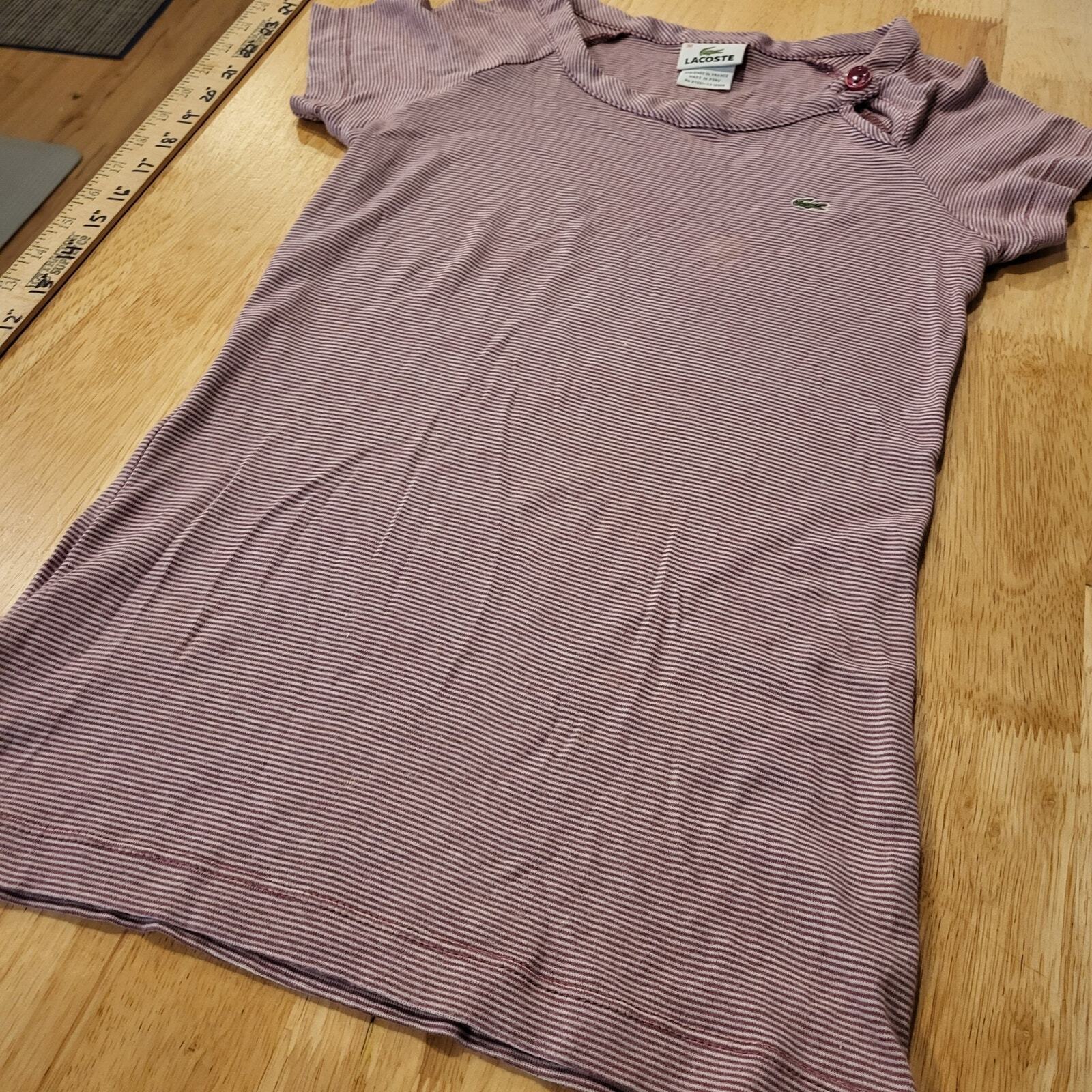 Lacoste Burgundy Short Sleeve Jersey Striped T-shirt 38