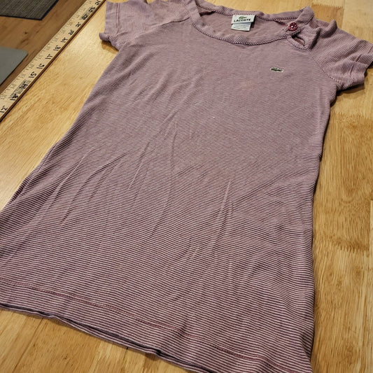 Lacoste Burgundy Short Sleeve Jersey Striped T-shirt 38