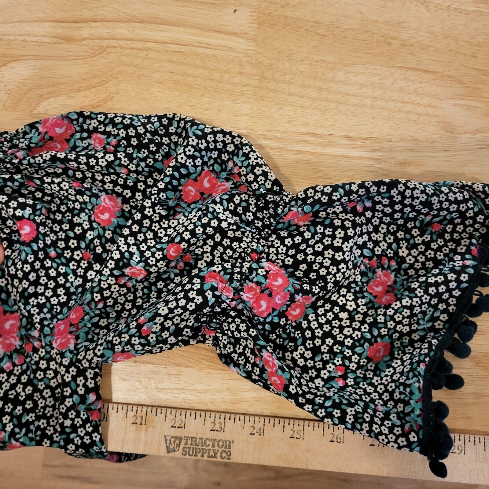 Floral dress Size Large Black & Pink Pom Pom Hem A-line Off The Shoulder Elastic