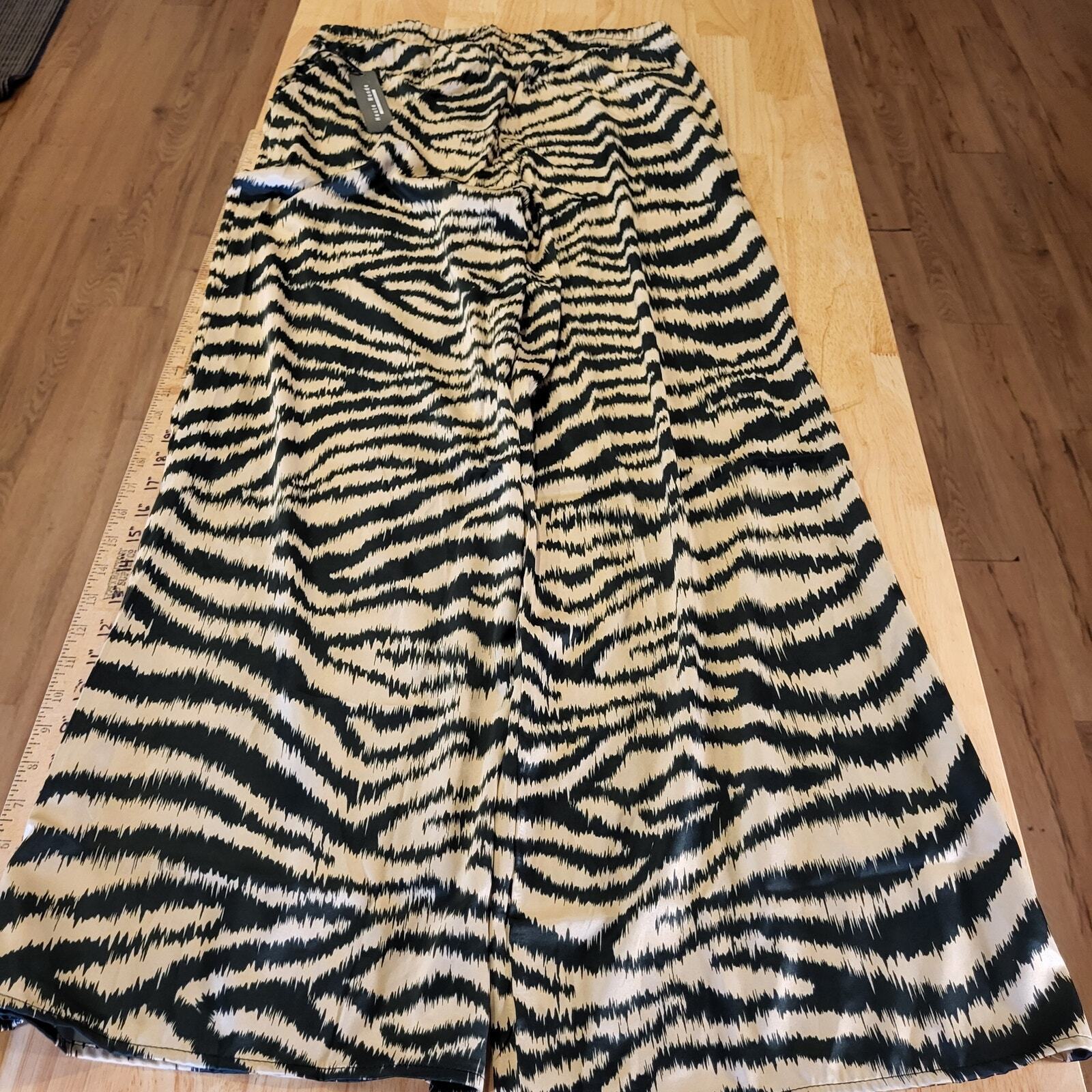 Haute Monde 32" Elastic Waist Wide Leg Zebra Satin Pant Button 43" long 24" wide
