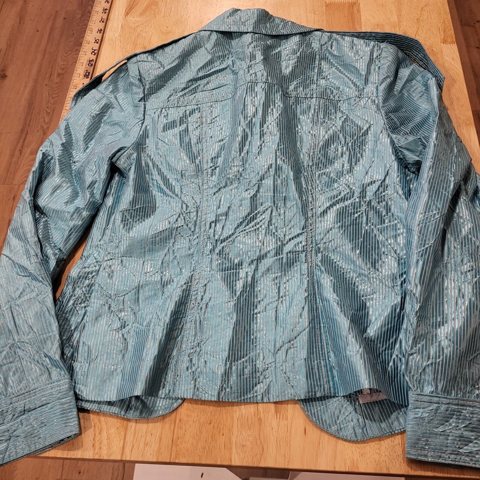Emil Rutenberg Teal Metalic Jacket Vintage Pockets 21" shoulder to hem 18" P2P