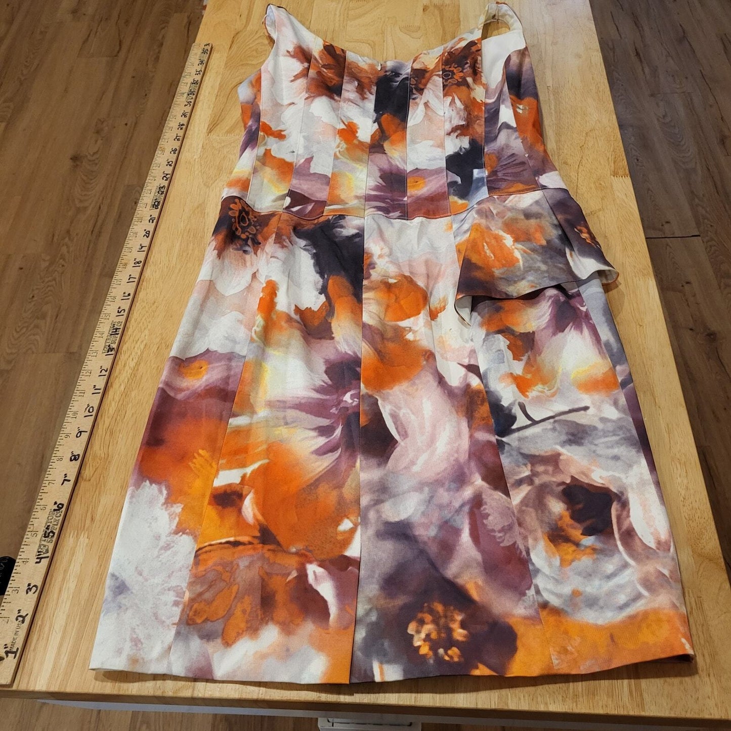 Rickie Freemen For Teri Jon Orange Purple Watercolor Pencil Dress Flounce 10