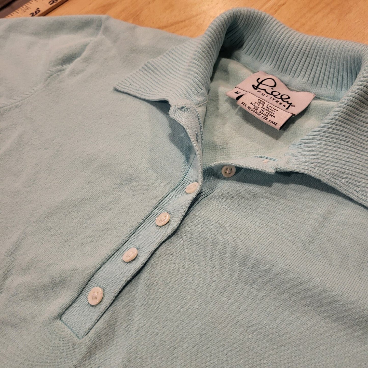 Lilly Pulitzer Cotton Blend Medium Blue Golf Polo Knit Collared Short Sleeve